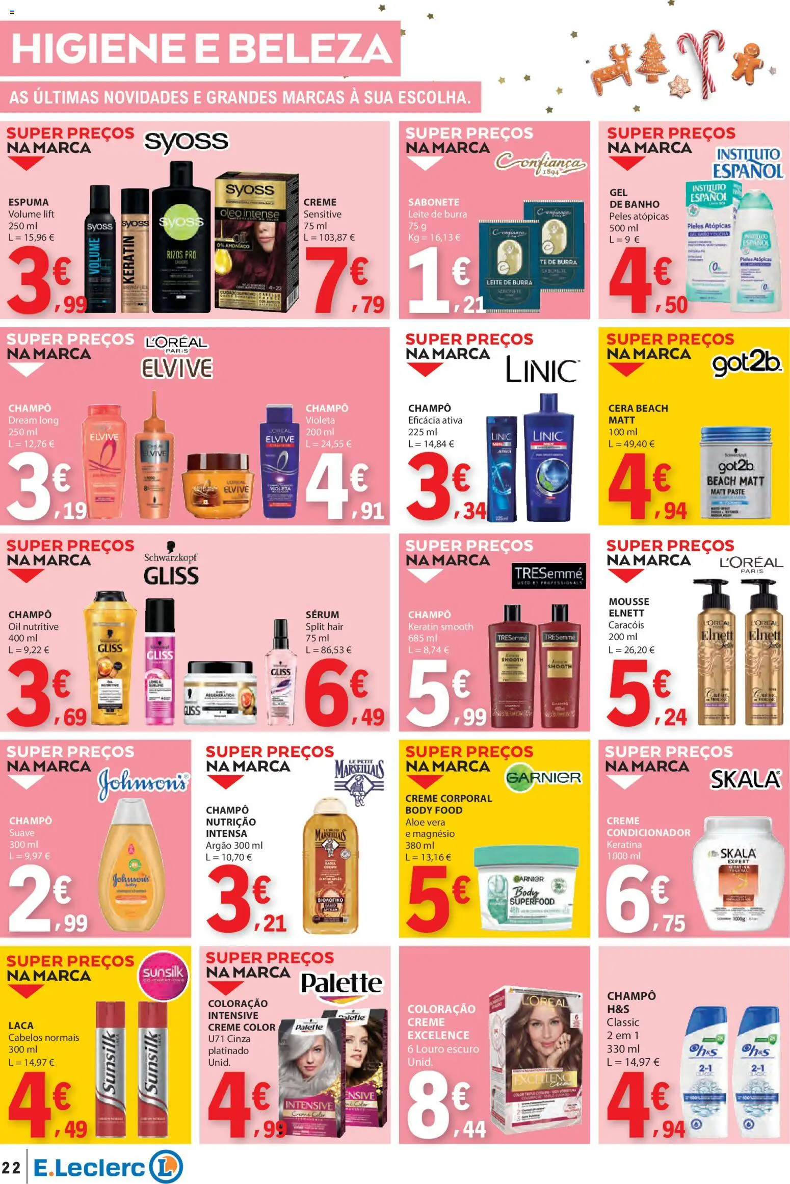 E.Leclerc folheto │ válido de 11.12.2025 | Página: 22 | Produtos: Condicionador, Sabonete, Banho, Óleo