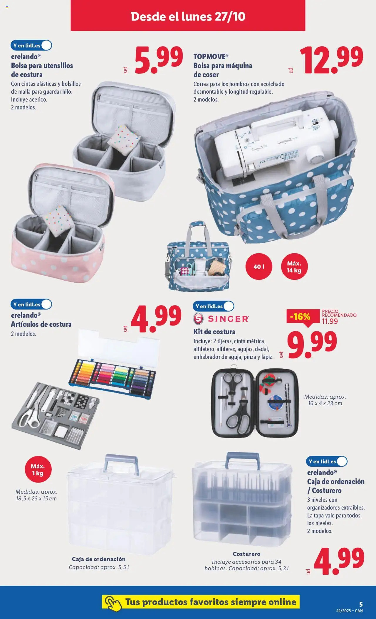 Lidl - Canarias │ válido desde el 27.10.2025 | Página: 9 | Productos: Bolsa, Máquina de coser, Caja