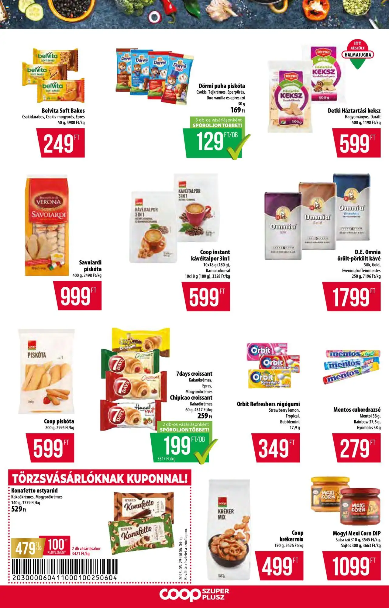 COOP akciós ujság - amely érvényes a következő dátumtól: 29.05.2025 | Oldal: 6 | Termékek: Rágógumi, Croissant, Háztartási keksz, Kréker