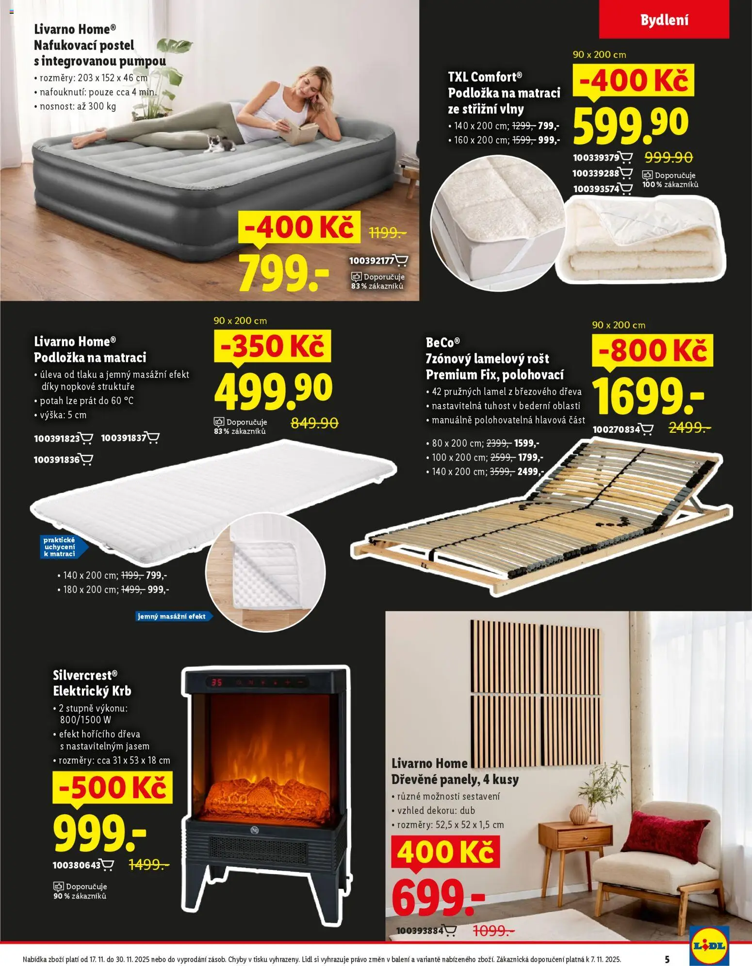 Lidl Black Friday od 17.11.2025 | Strana: 5 | Produkty: Nafukovací postel, Postel, Rošt, Elektrický krb