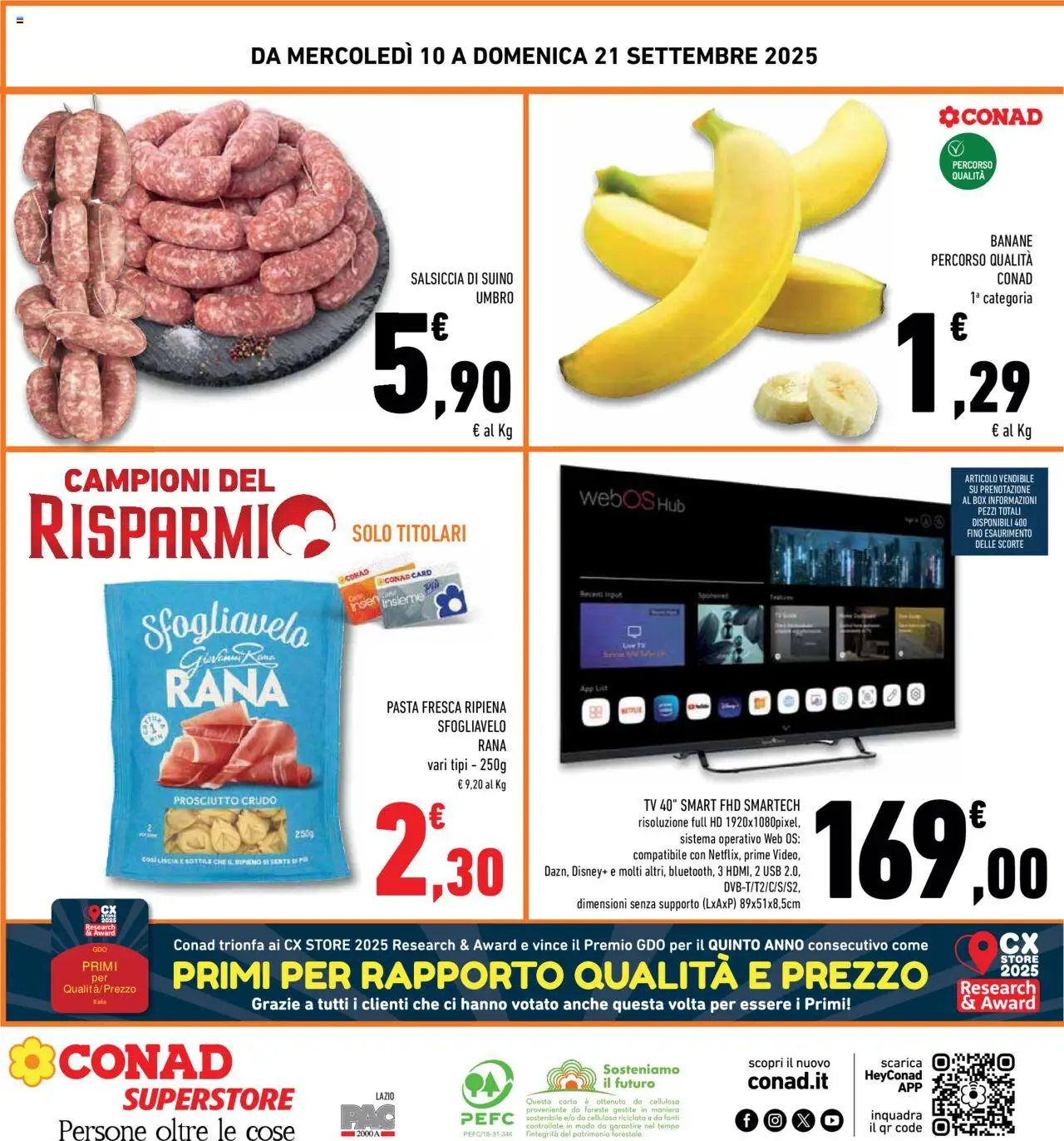 Volantino Conad del 10.09.2025 | Pagina: 32 | Prodotti: smart TV, Salsiccia, Pasta, USB