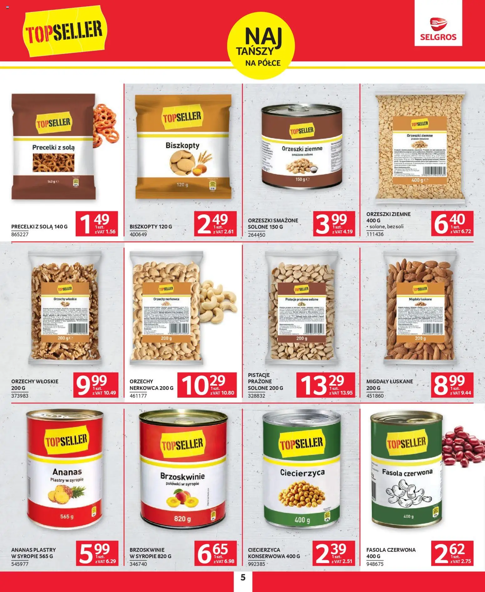 Selgros cash&carry Gazetka - Topseller od 08.01.2026 | Strona: 5 | Produkty: Fasola czerwona, Orzeszki ziemne, Ananas, Brzoskwinie