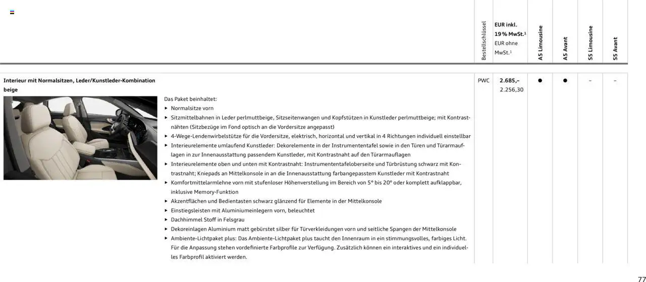 Audi A5 – gültig ab 09.01.2025 | Seite: 77