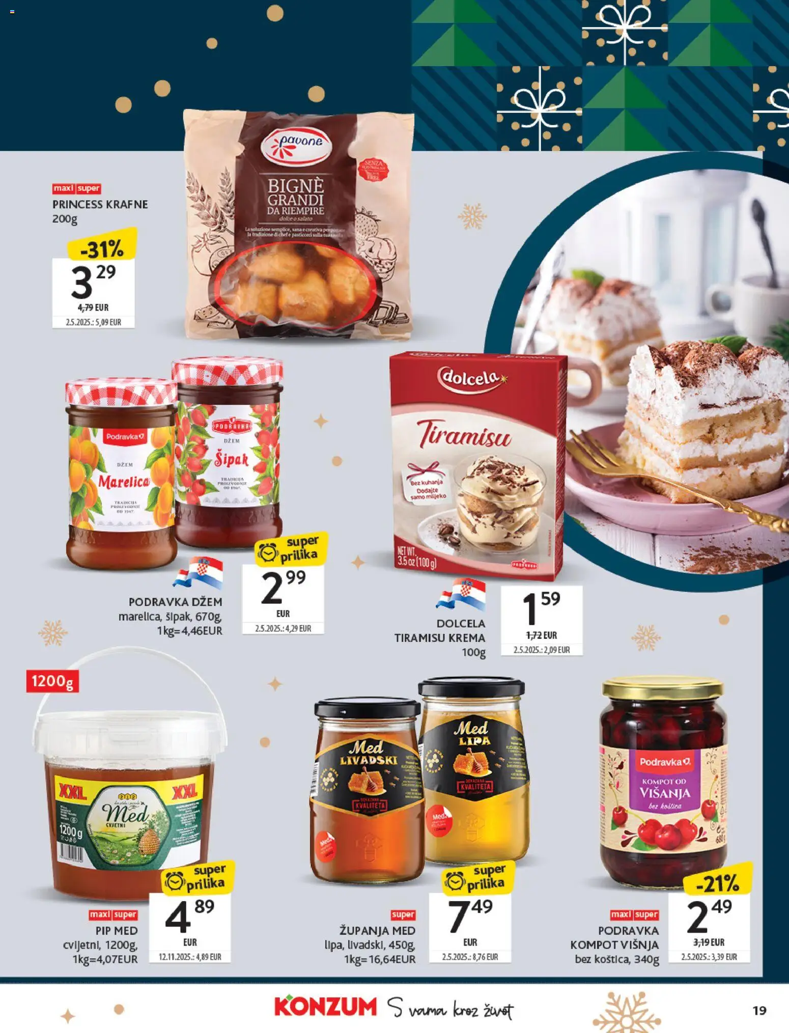 Konzum katalog | vrijedi od 01.12.2025 | Stranica: 19 | Proizvodi: Med, Podravka, Džem, Kompot