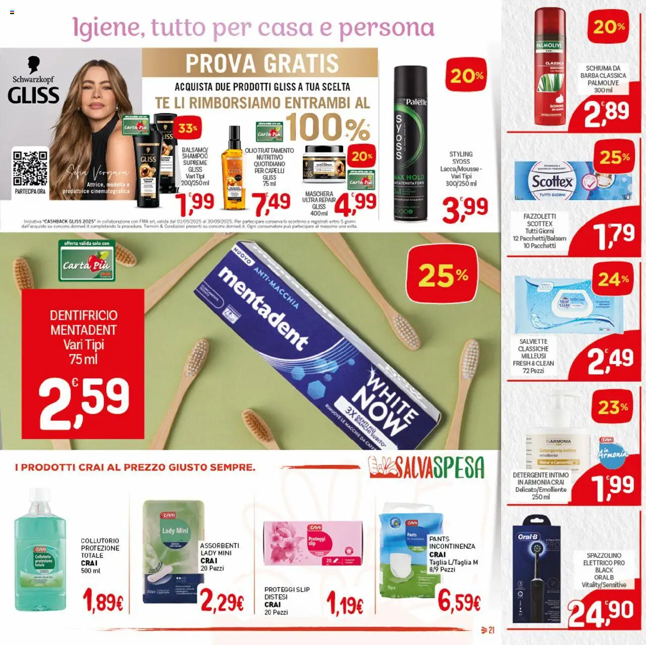 Volantino CRAI del 04.09.2025 | Pagina: 21 | Prodotti: Shampoo, Detergente intimo, Intimo, Slip