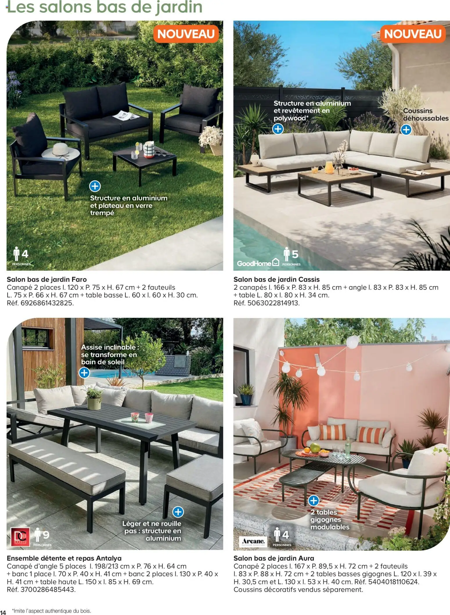 {H1} | Page: 14 | Produits: Bain de soleil, Canapé, Table basse, Table