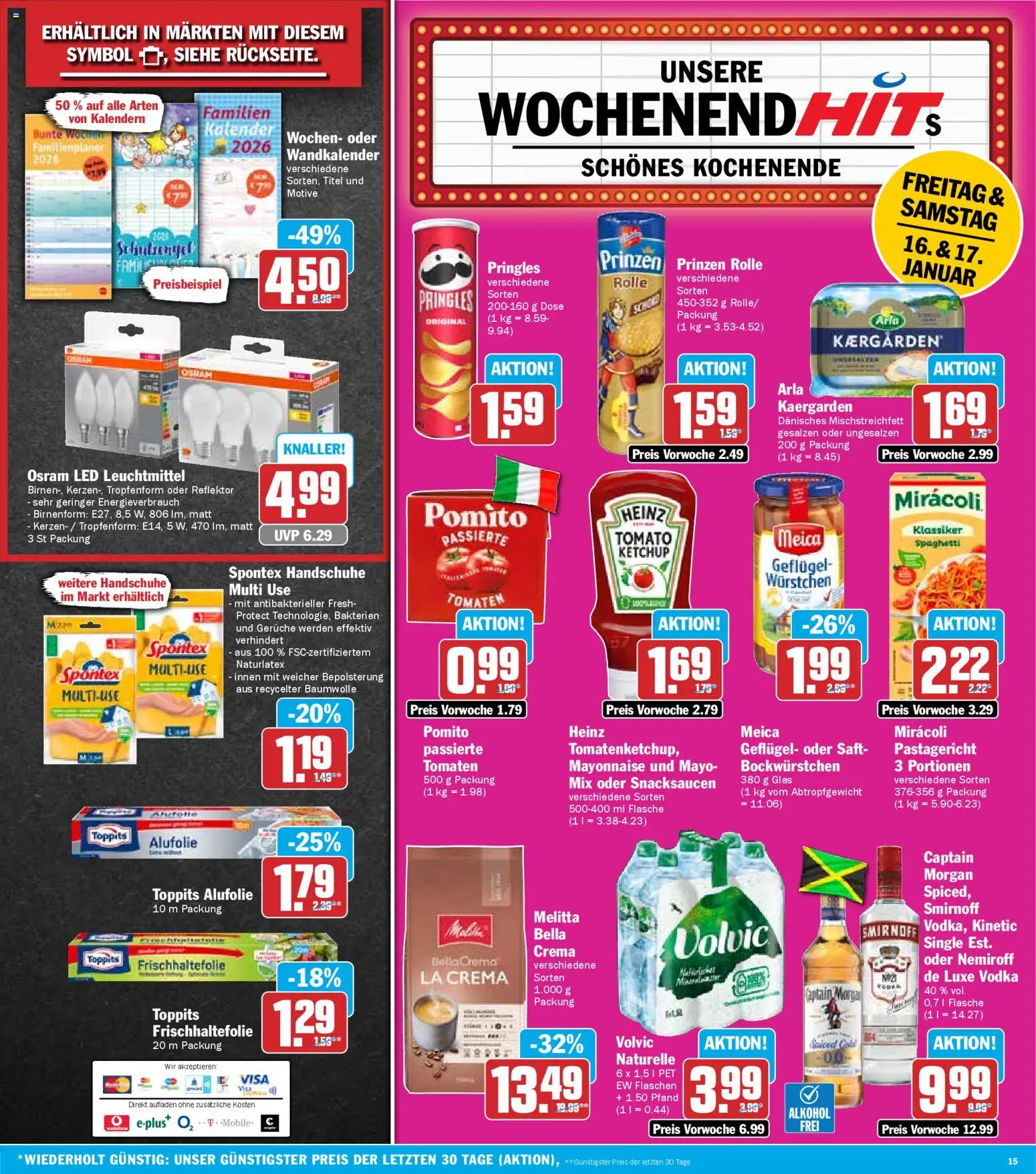 HIT Prospekt 	 – gültig ab 12.01.2026 | Seite: 15 | Produkte: Tomaten, Mayonnaise, Pringles, Volvic