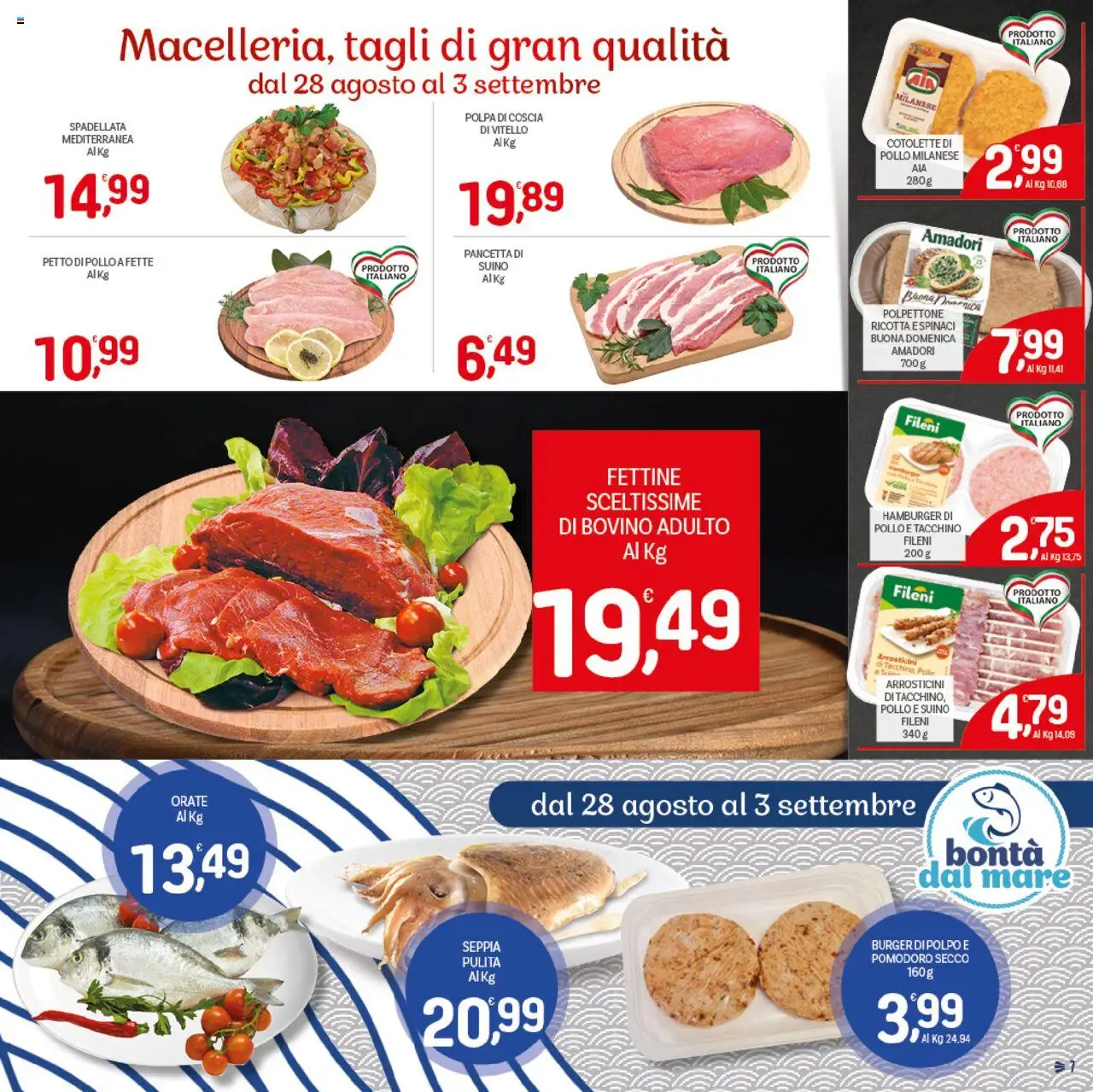 Volantino CRAI del 21.08.2025 | Pagina: 7 | Prodotti: Polpo, Tacchino, Spinaci, Hamburger