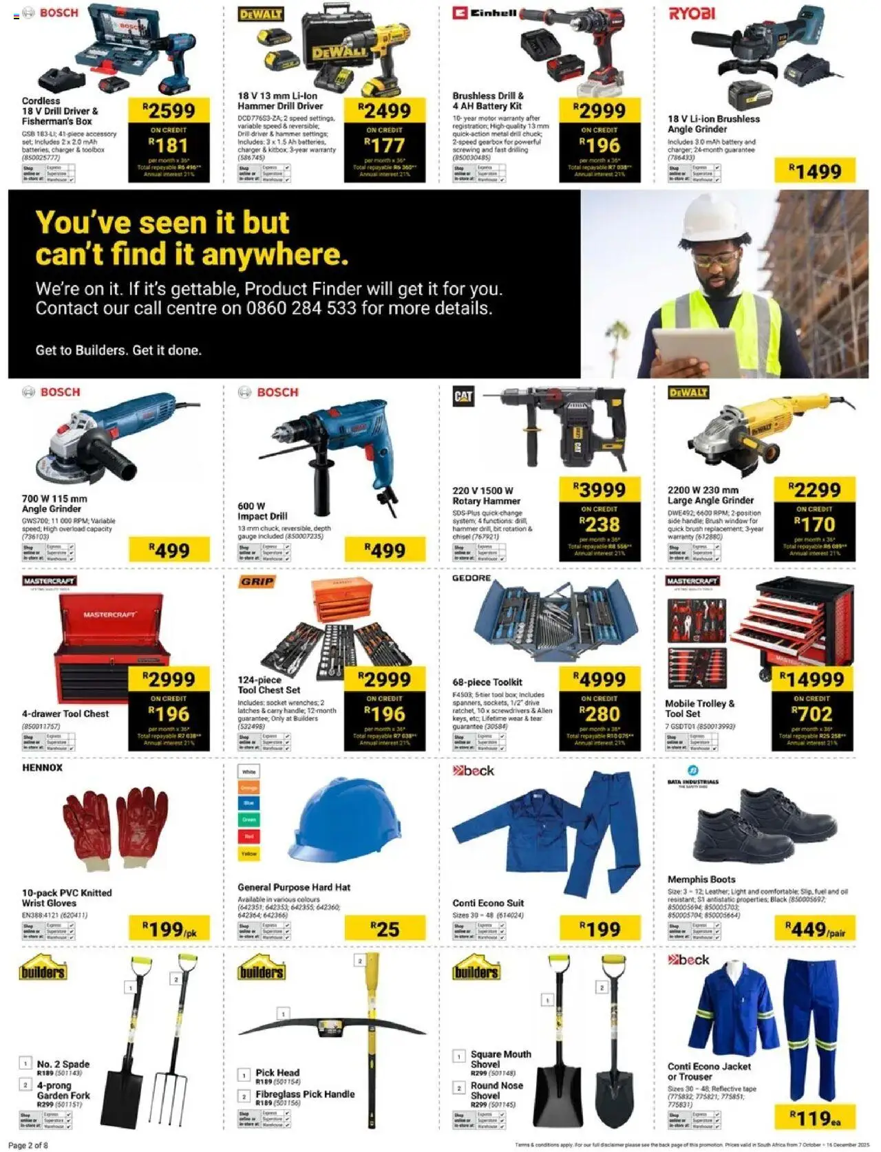 New Builders catalogue – valid from 07.10.2025 | Page: 2 | Products: Hat, Gloves, Socket, Angle grinder