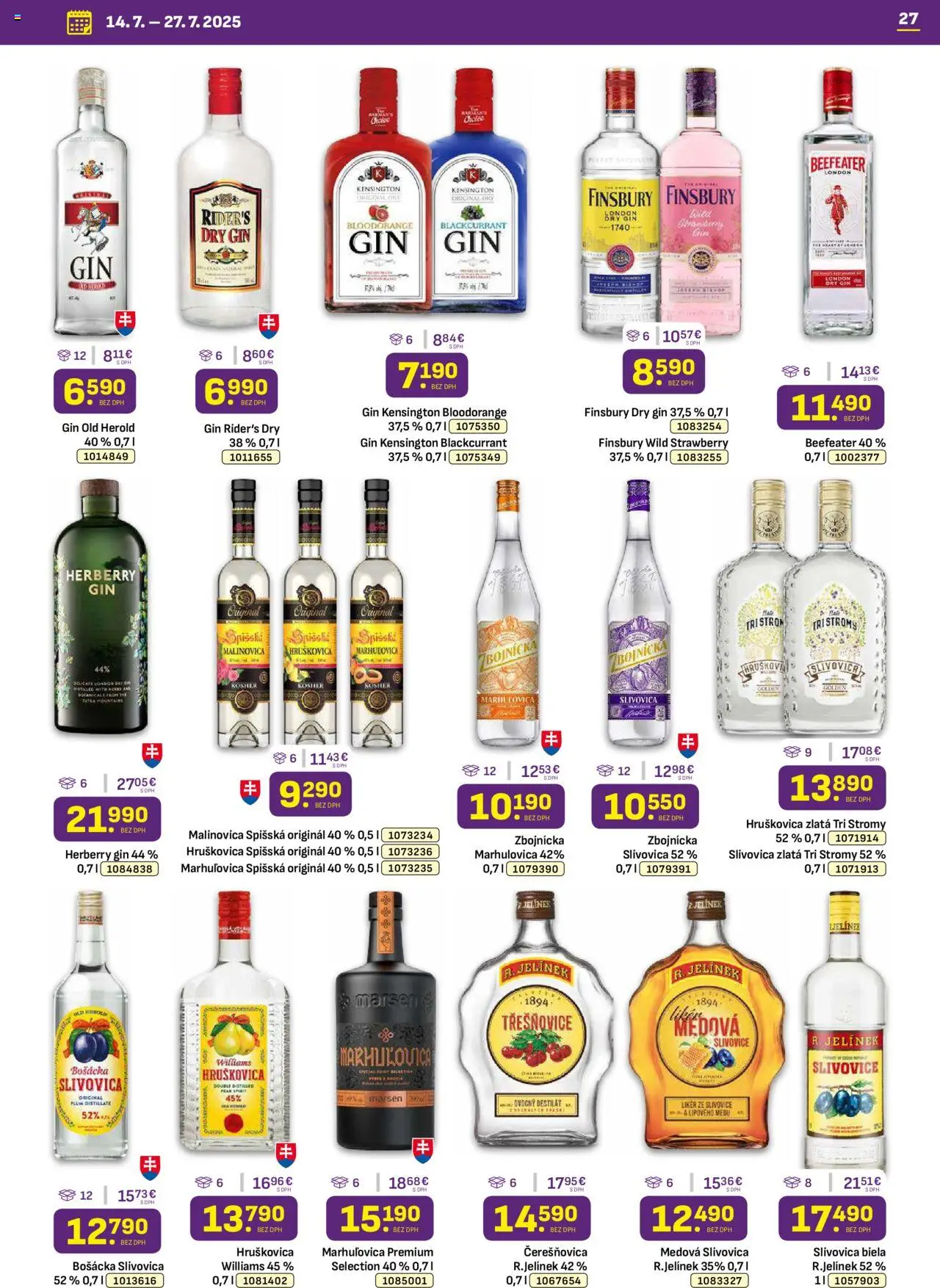 Libex leták │ platný od 14.07.2025 | Strana: 27 | Produkty: Beefeater, Bošácka slivovica, Slivovica, Gin