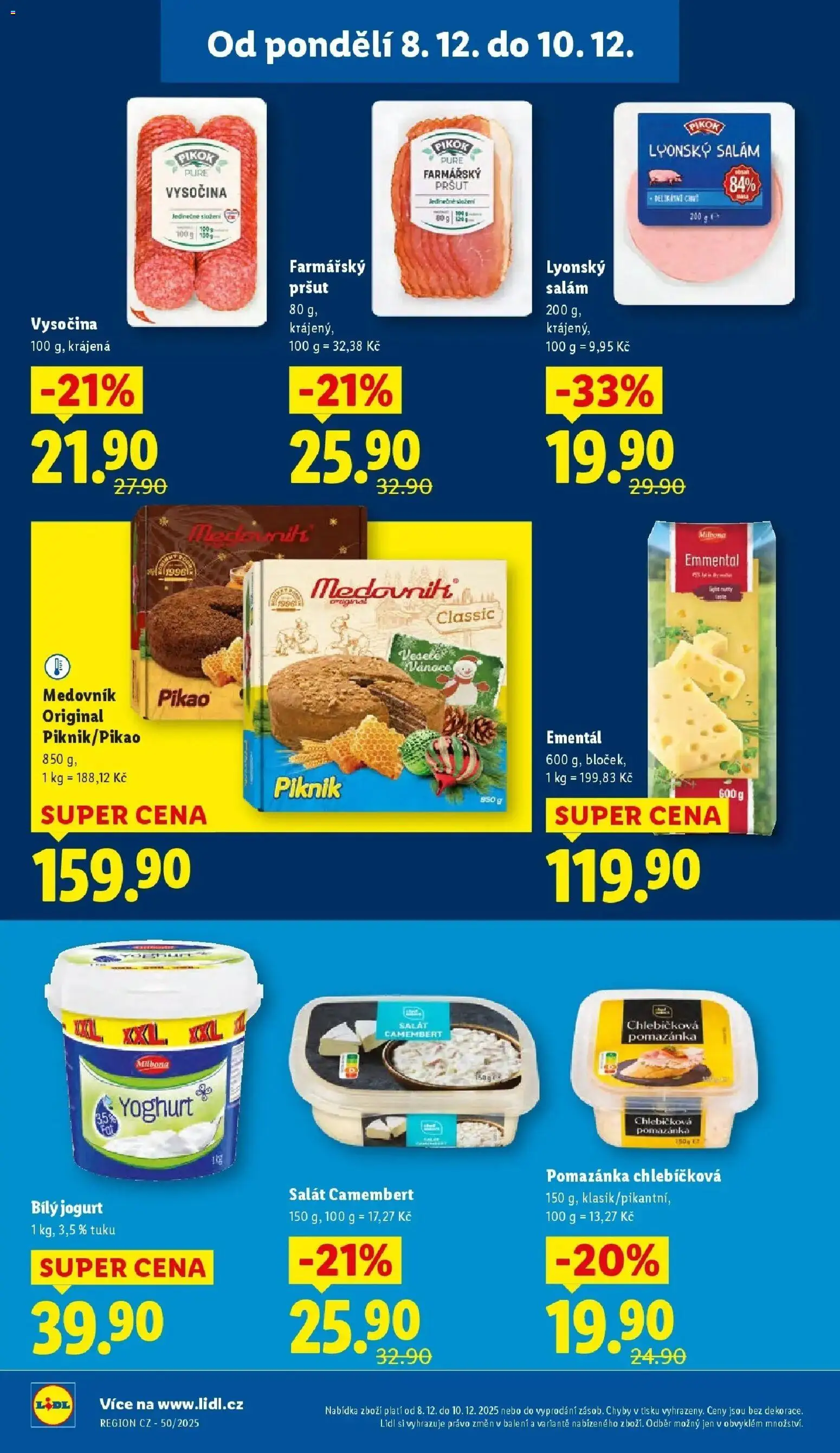 Lidl leták od 08.12.2025 | Strana: 22 | Produkty: Ementál, Pomazánka, Bílý jogurt, Camembert