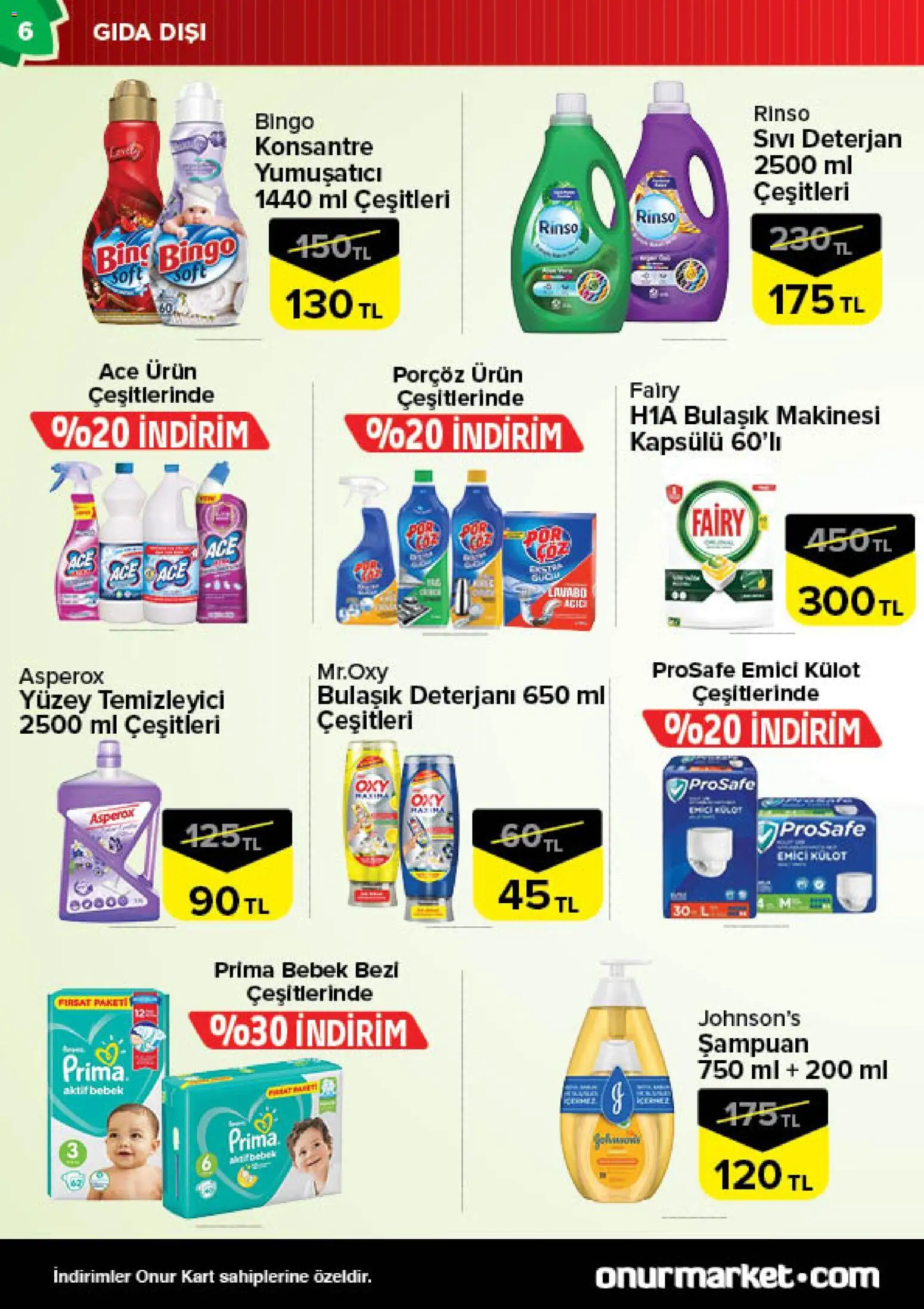 Onur Market Katalog - Bursa - 02.01.2026 tarihinden itibaren geçerlidir | Sayfa: 6 | Ürünler: Lavabo, Şampuan, Yumuşatıcı, Bulaşık makinesi