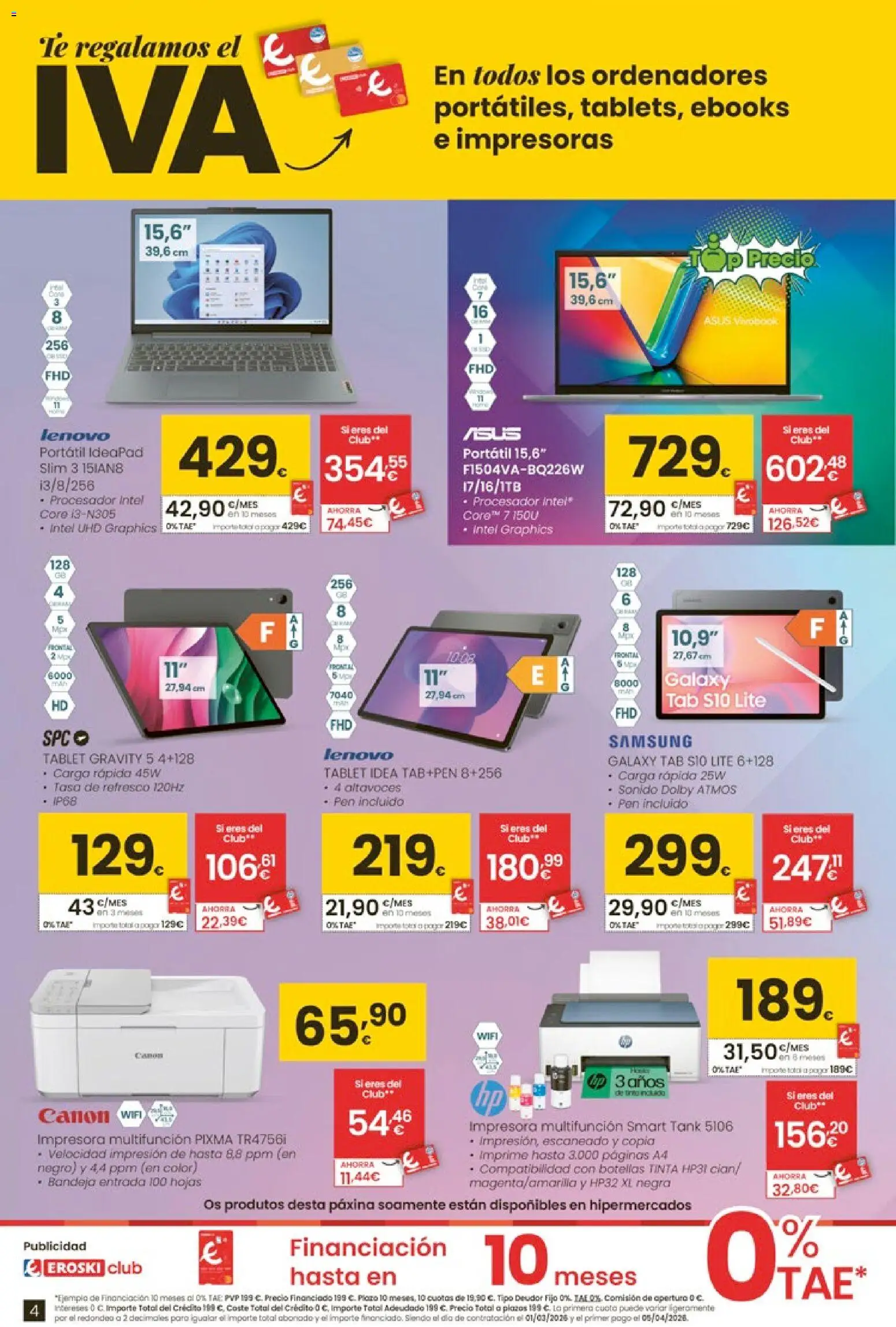 Eroski Oh Qué tecno │ válido desde el 26.02.2026 | Página: 4 | Productos: Té, Altavoces, Tablet, Impresora
