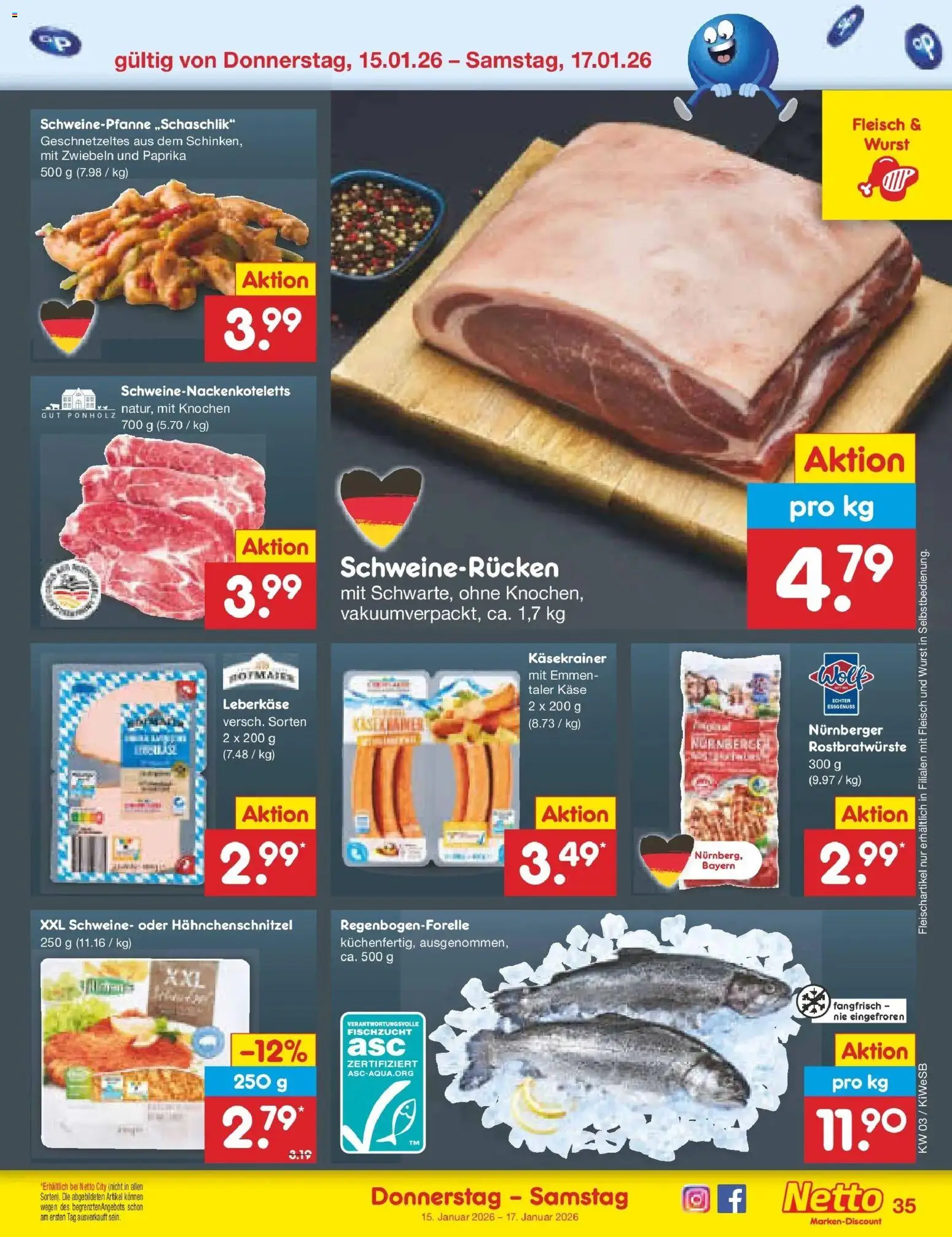 Netto Marken-Discount prospekt Bad Friedrichshall	 – gültig ab 12.01.2026 | Seite: 45 | Produkte: Käse, Käsekrainer, Wurst, Fleisch
