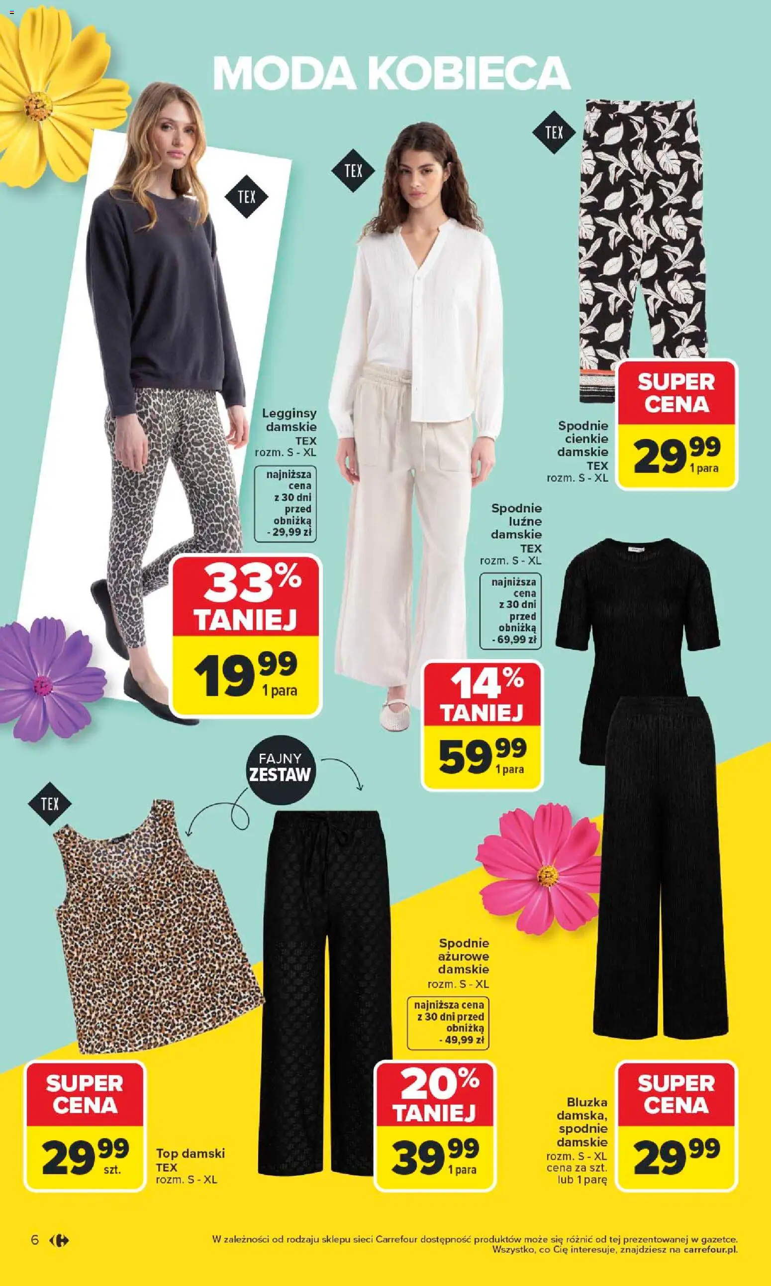 Carrefour gazetka - TEX na spotkanie z wiosną od 07.04.2026 | Strona: 6 | Produkty: Bluzka, Top, Spodnie, Legginsy
