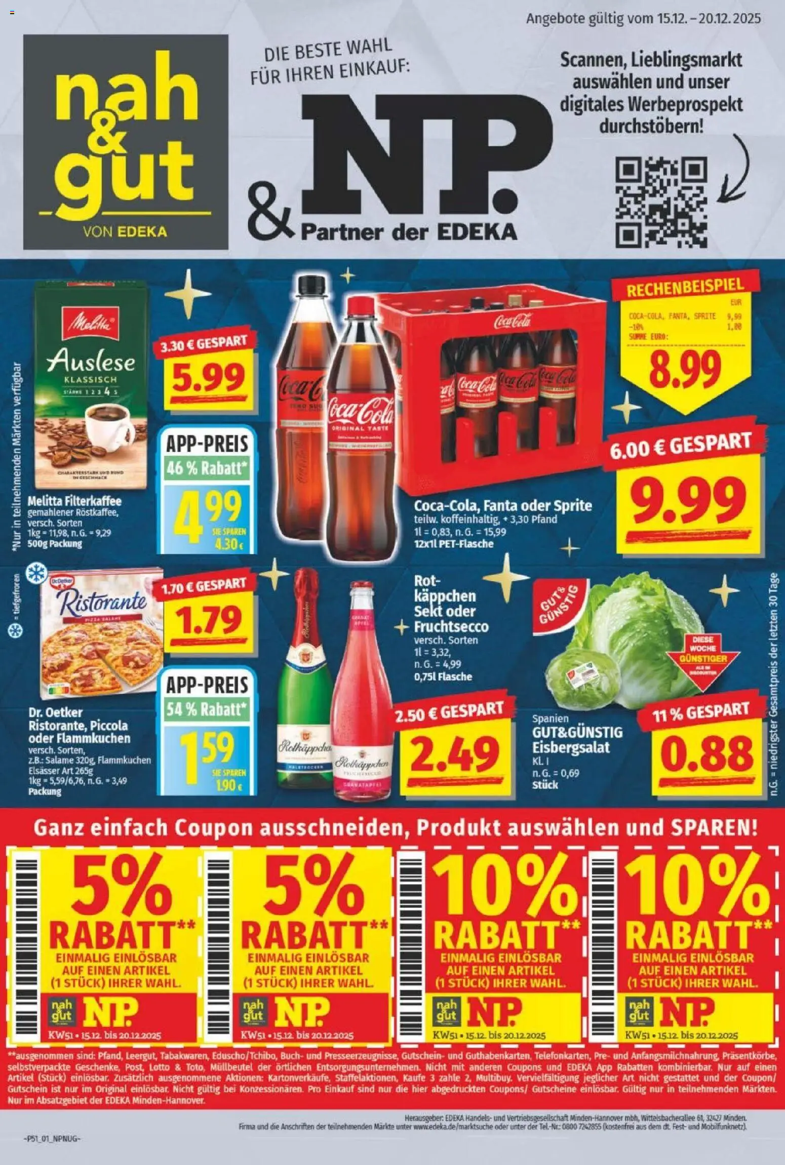 NP Discount Prospekt – gültig ab 15.12.2025 | Seite: 1 | Produkte: Fanta, Sprite, Cola, Eisbergsalat