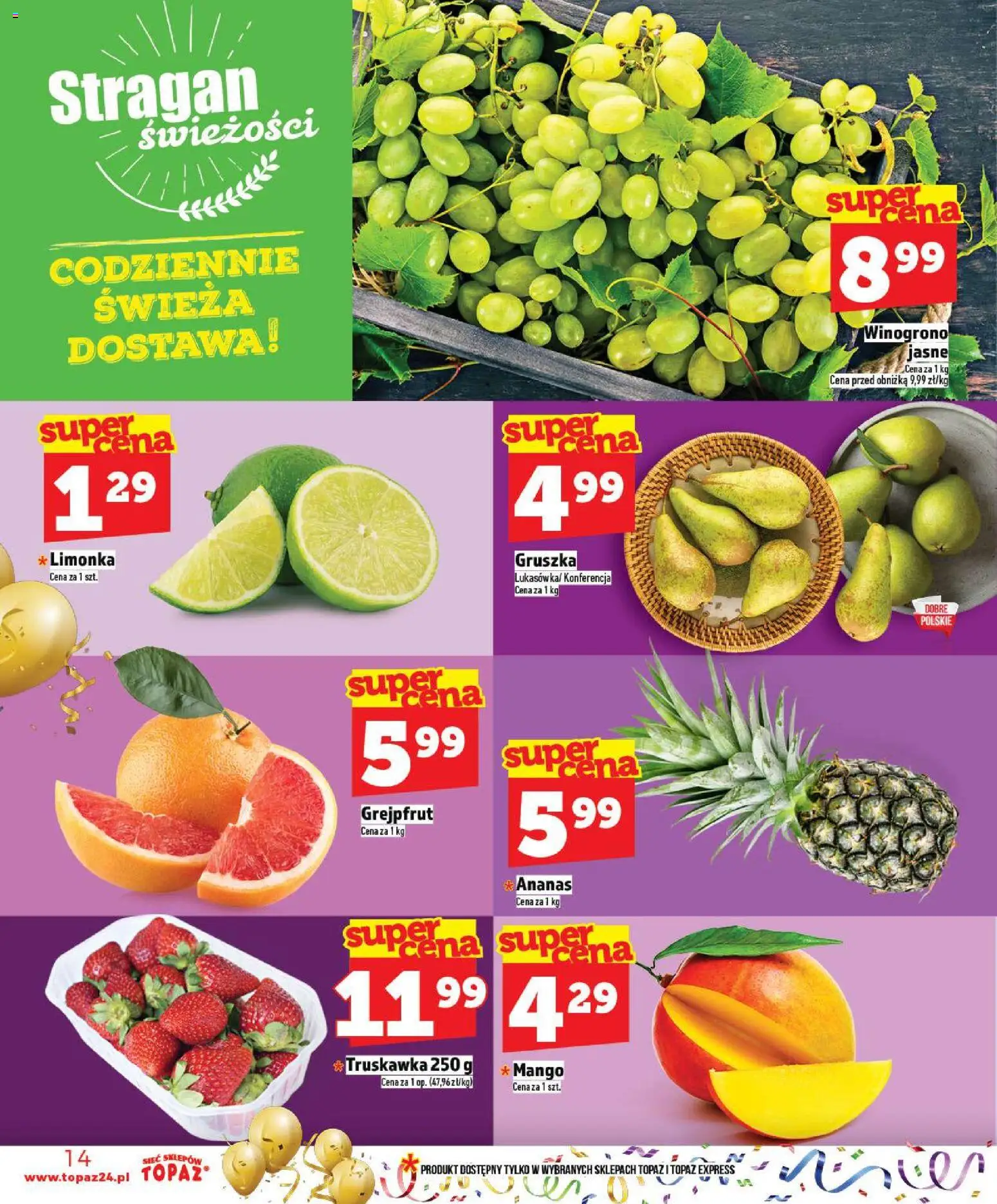 Topaz Gazetka - Ceny małe na stałe od 27.12.2025 | Strona: 14 | Produkty: Limonka, Gruszka, Winogrono, Grejpfrut