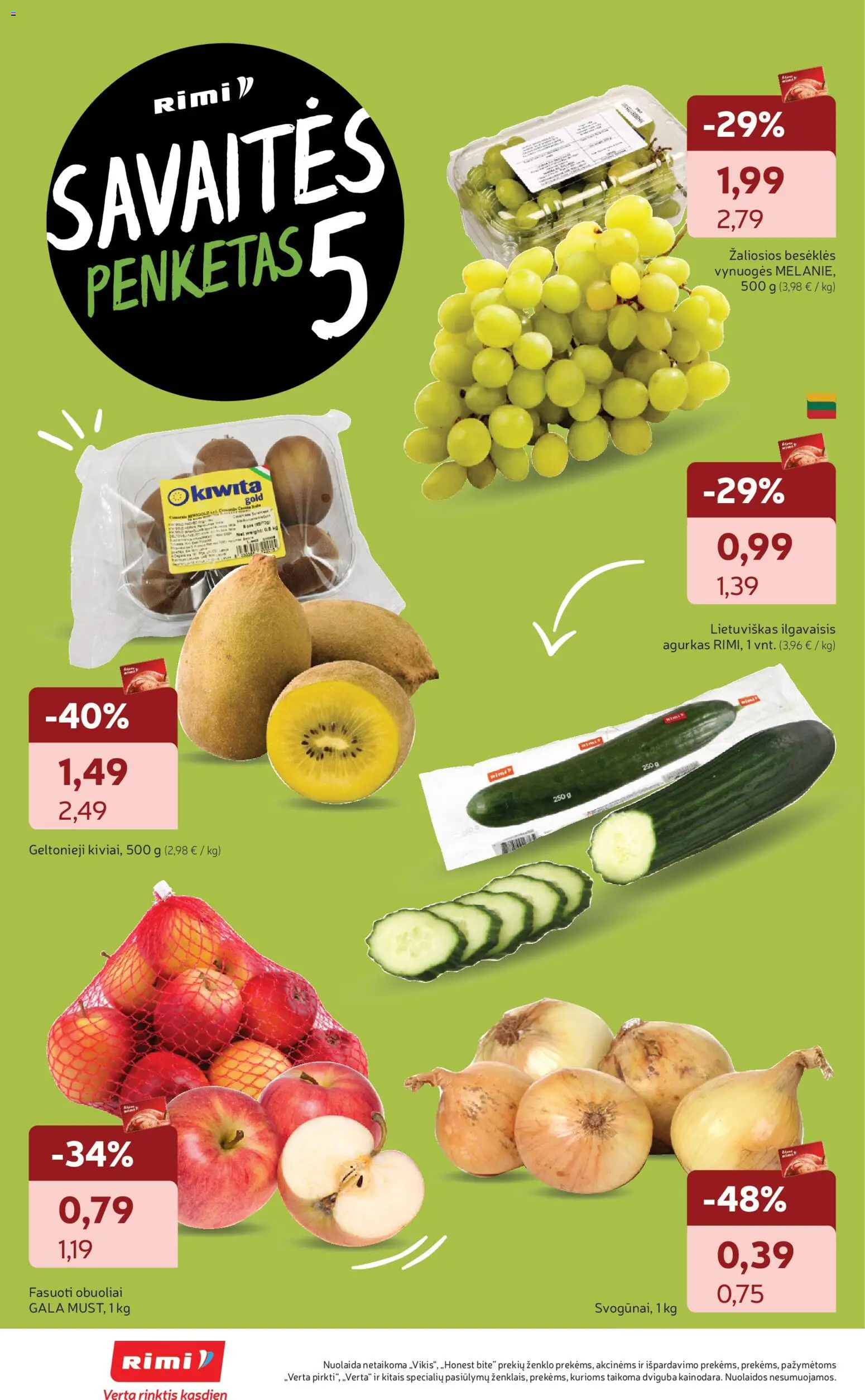 Rimi akcijos nuo 13.01.2026 | Puslapis: 12 | Prekių: Agurkas, Vynuogės, Obuoliai