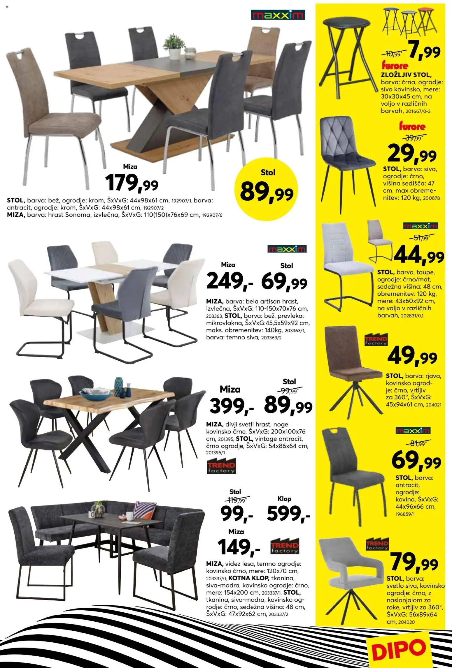 Novi Dipo katalog ponudbe – veljaven od 22.10.2025 | Stran: 7 | Izdelki: Prevleka, Miza, Stol, Barva