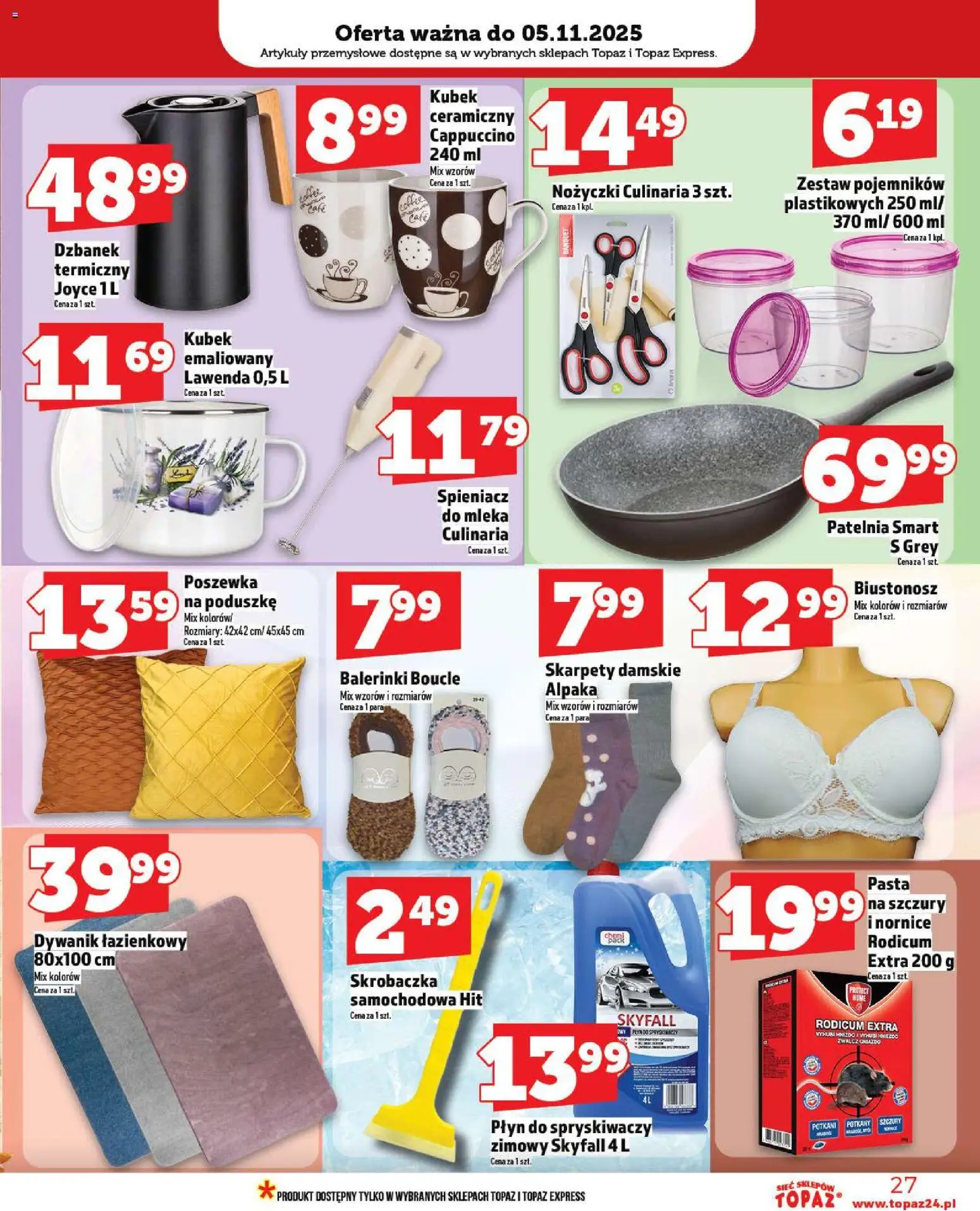 Topaz Gazetka MAZ od 30.10.2025 | Strona: 27 | Produkty: Dzbanek, Skarpety damskie, Dywanik łazienkowy, Cappuccino