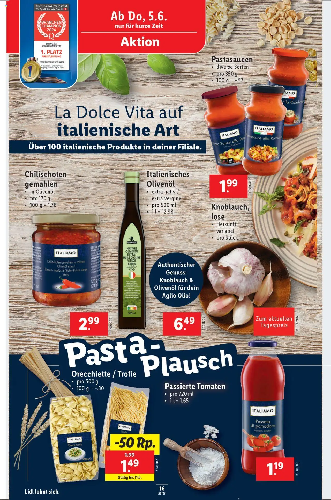 Lidl Aktionen ab 05.06.2025 | Seite: 16 | Produkte: Tomaten, Pasta, Knoblauch