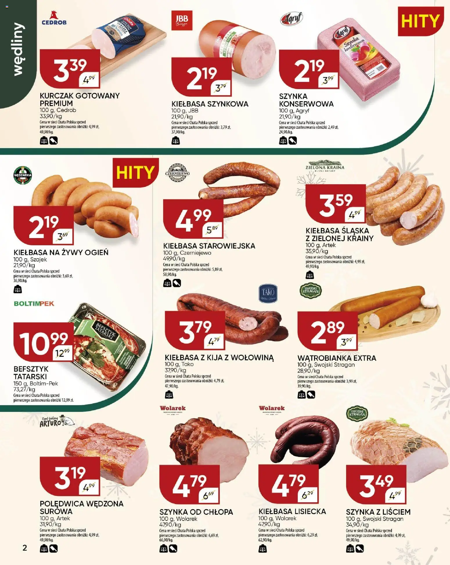 Chata Polska Gazetka od 04.12.2025 | Strona: 2 | Produkty: Szynka, Kiełbasa śląska, Wędliny, Wołowina