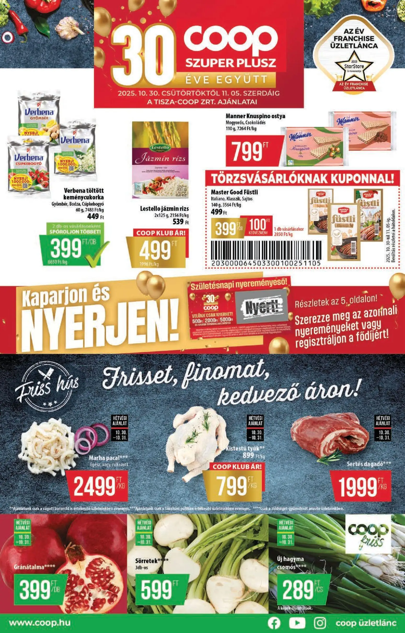 COOP akciós ujság - amely érvényes a következő dátumtól: 30.10.2025 | Oldal: 1 | Termékek: Pacal, Jázmin rizs, Gránátalma, Rizs