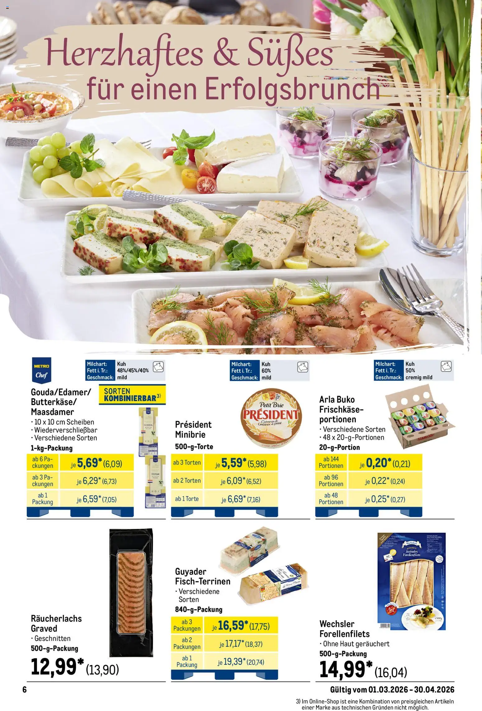 Metro Saisonkatalog Frühlings-Genuss – gültig ab 01.03.2026 | Seite: 6 | Produkte: Gouda, Räucherlachs, Arla buko, Frischkase