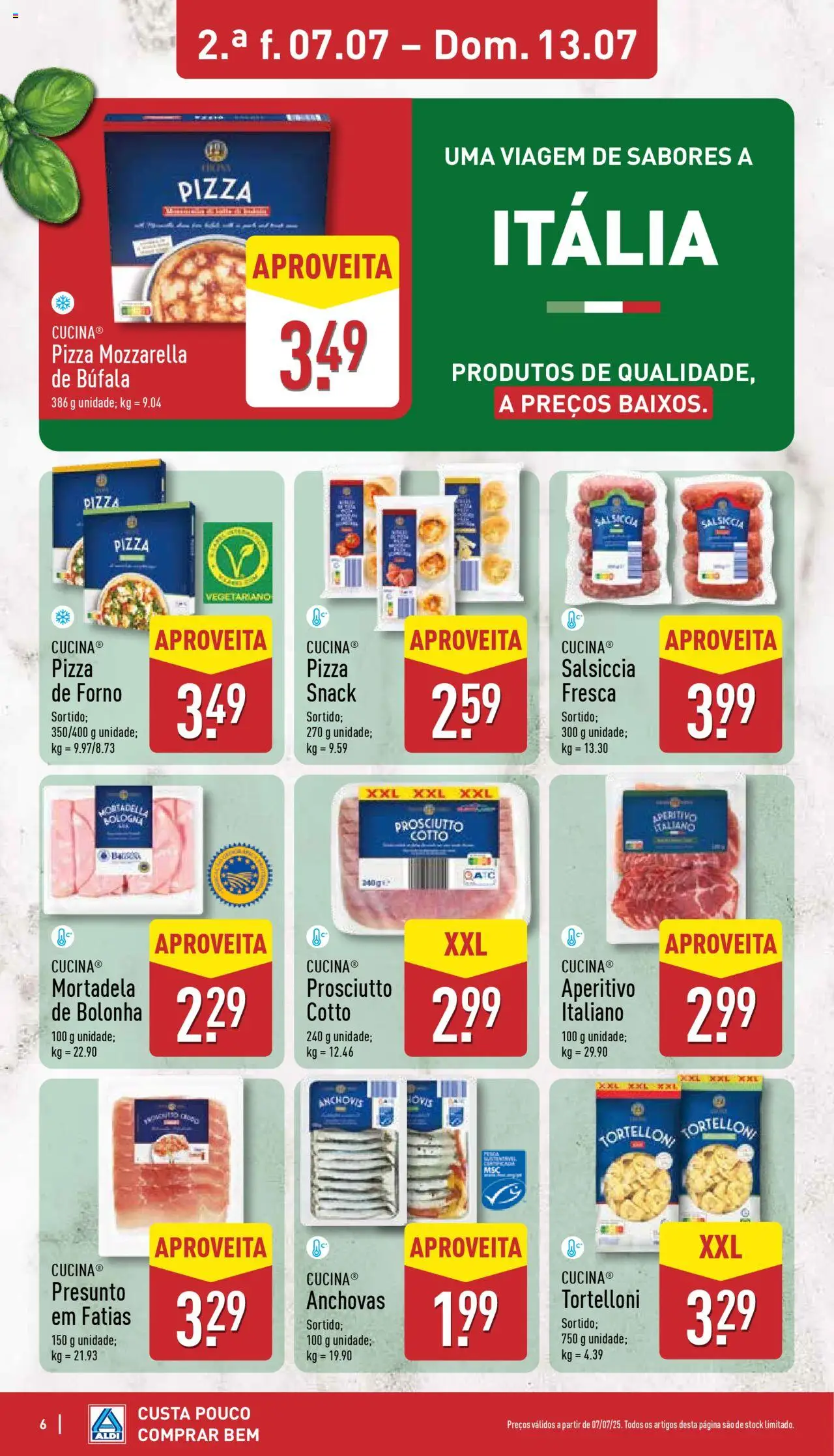 Aldi folheto │ válido de 07.07.2025 | Página: 6 | Produtos: Anchovas, Mortadela, Forno, Pizza