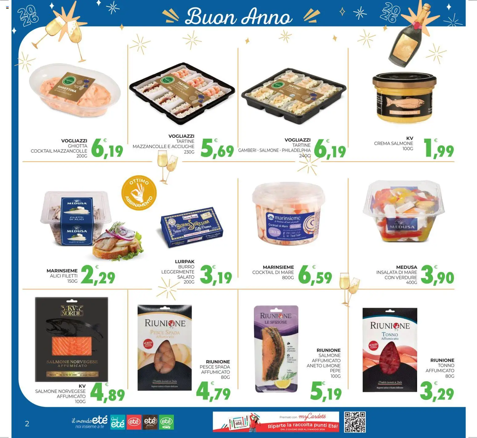 Volantino Eté del 27.12.2025 | Pagina: 2 | Prodotti: Salmone, Panna, Mazzancolle, Alici