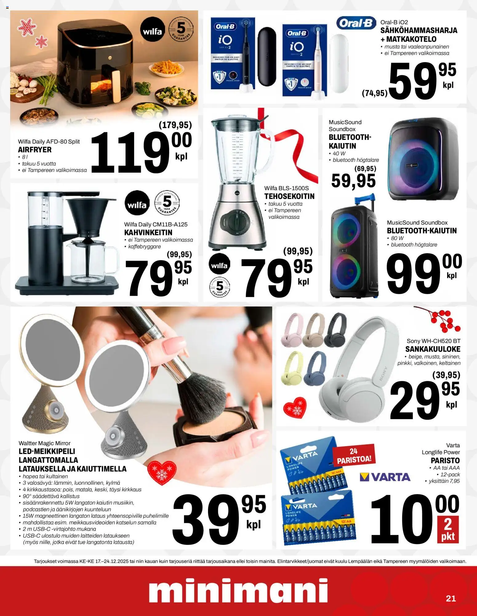 Minimani tarjoukset – voimassa 17.12.2025 alkaen | Sivu: 21 | Tuotteet: Kaiutin, Kahvinkeitin, Sähköhammasharja, Tehosekoitin