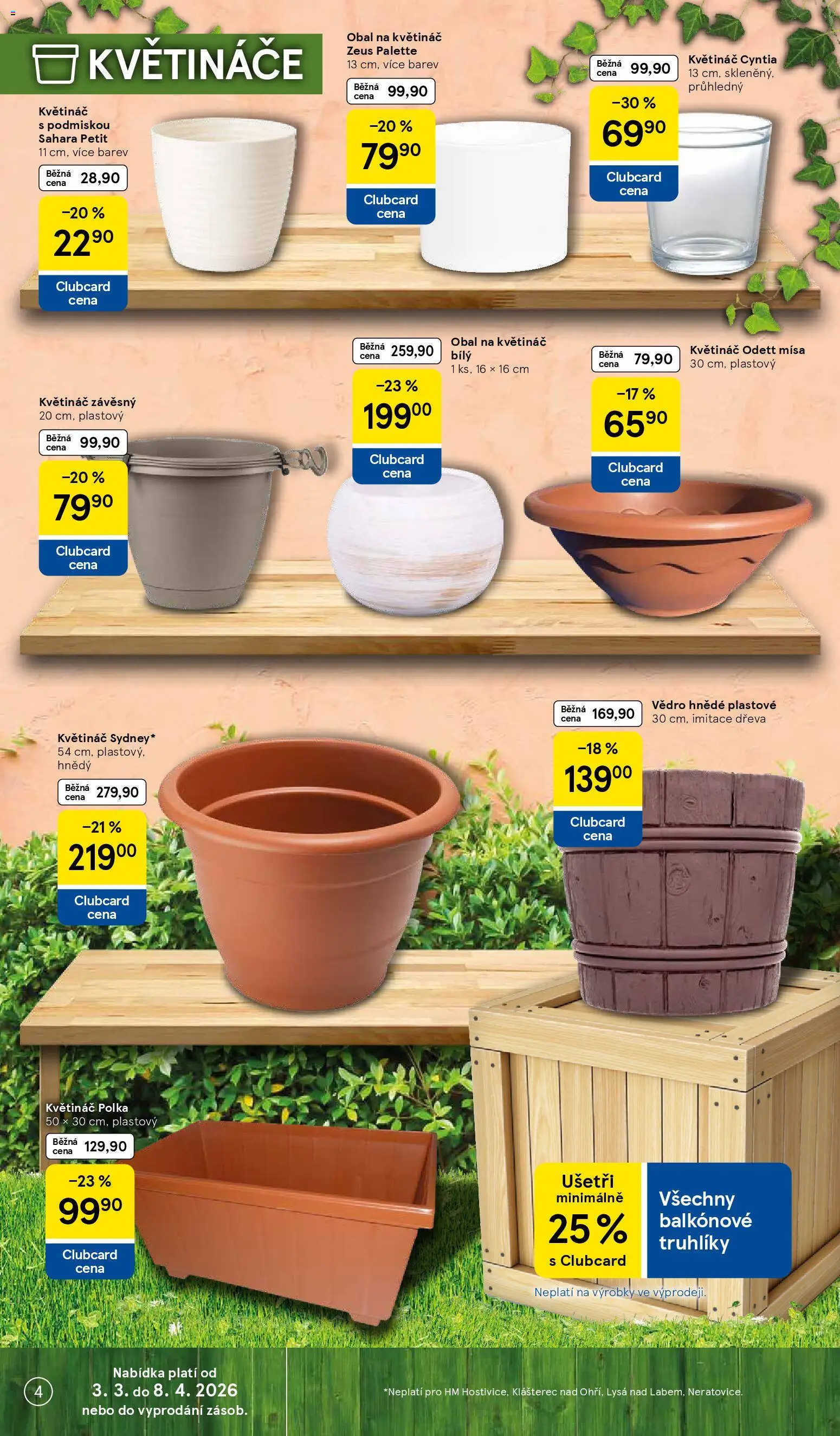 Tesco katalog od 03.03.2026 | Strana: 4 | Produkty: Truhlíky, Květináče, Obal na květináč, Květináč