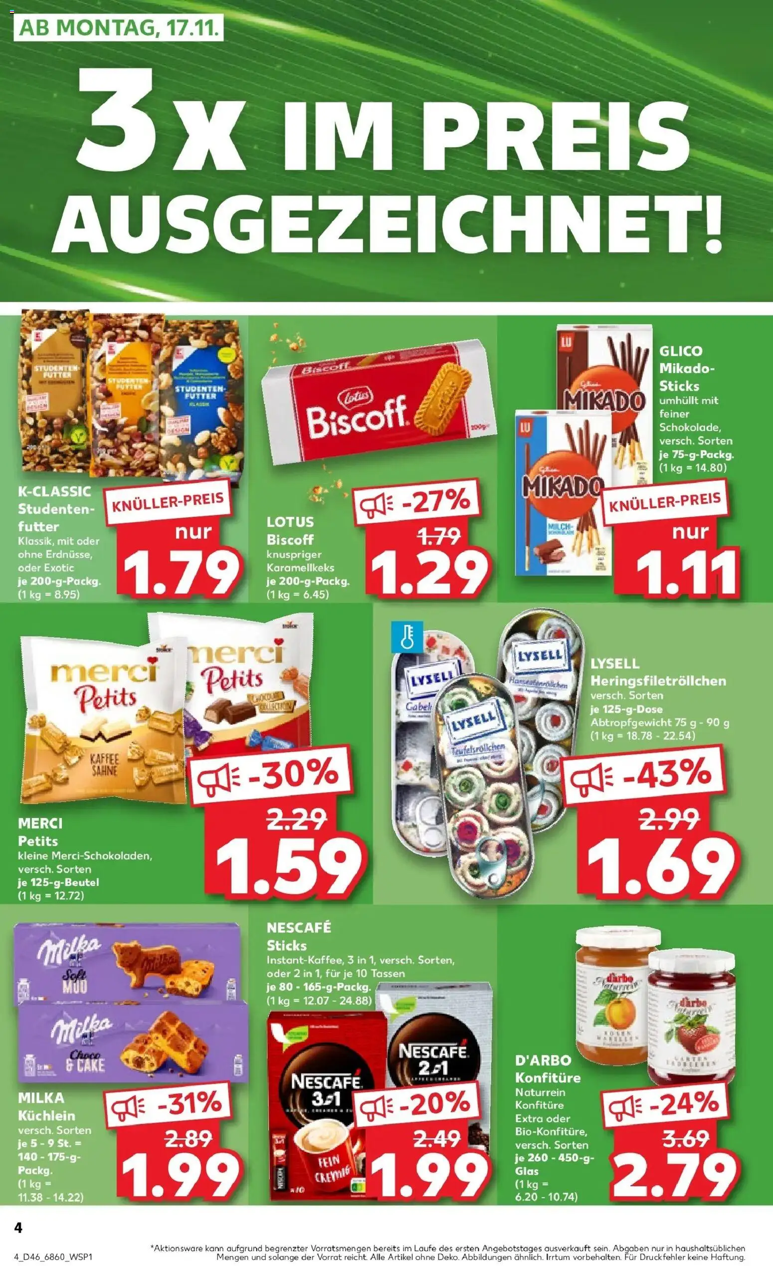 Kaufland prospekt Bad Kreuznach	 – gültig ab 17.11.2025 | Seite: 4 | Produkte: Merci, Nescafe, Kaffee, Sahne