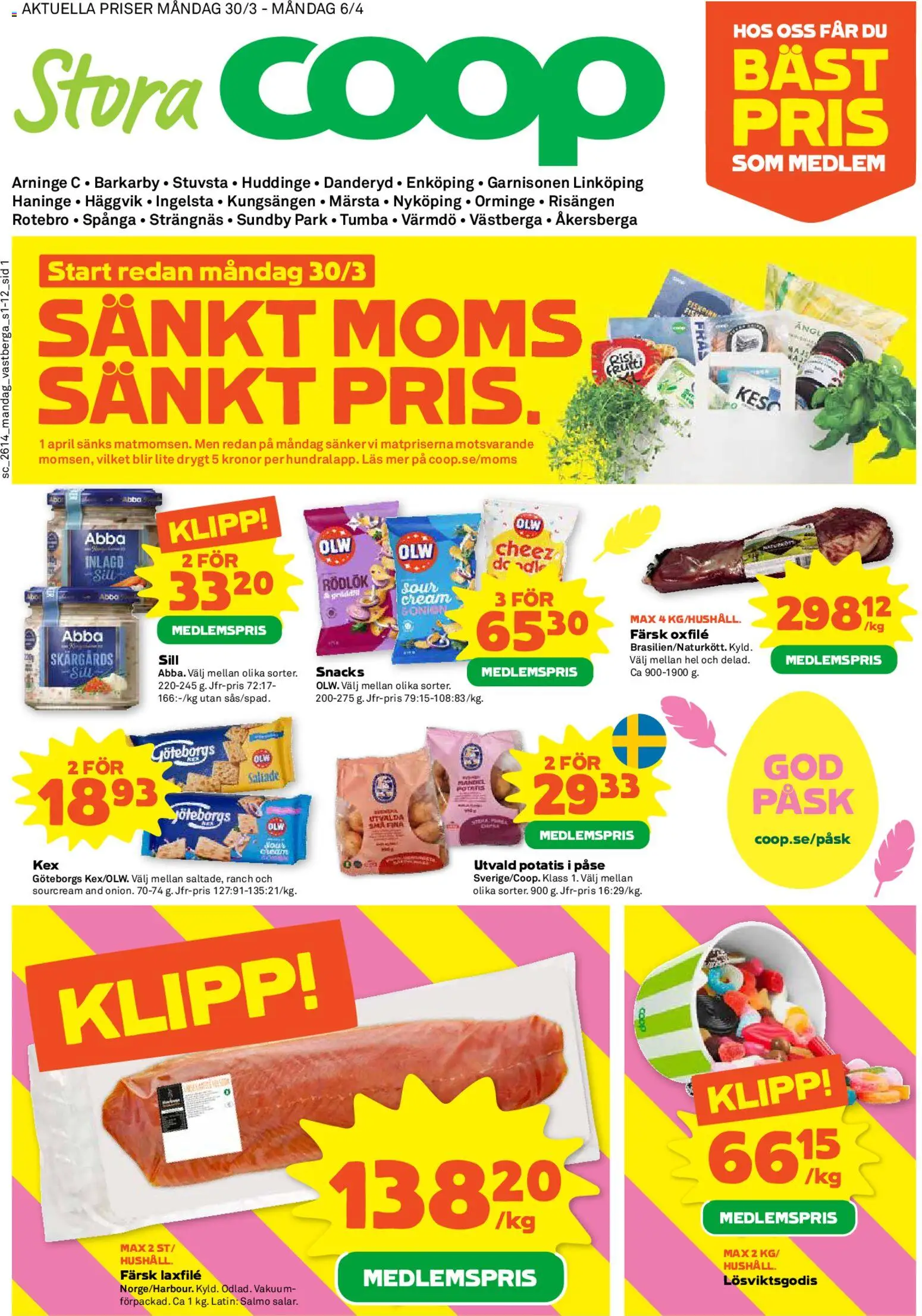 Coop Forum reklamblad aktuell från 30.03.2026 | Sida: 1 | Produkter: Sill, Rödlök, Oxfilé, Potatis
