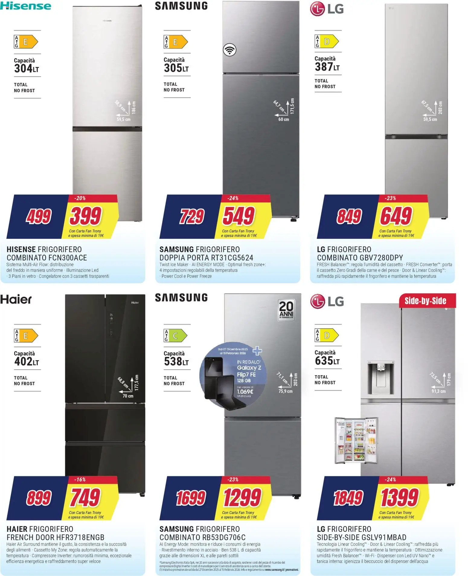 Volantino Trony del 27.12.2025 | Pagina: 25 | Prodotti: Tanica, Frigorifero, Frigorifero combinato, Samsung