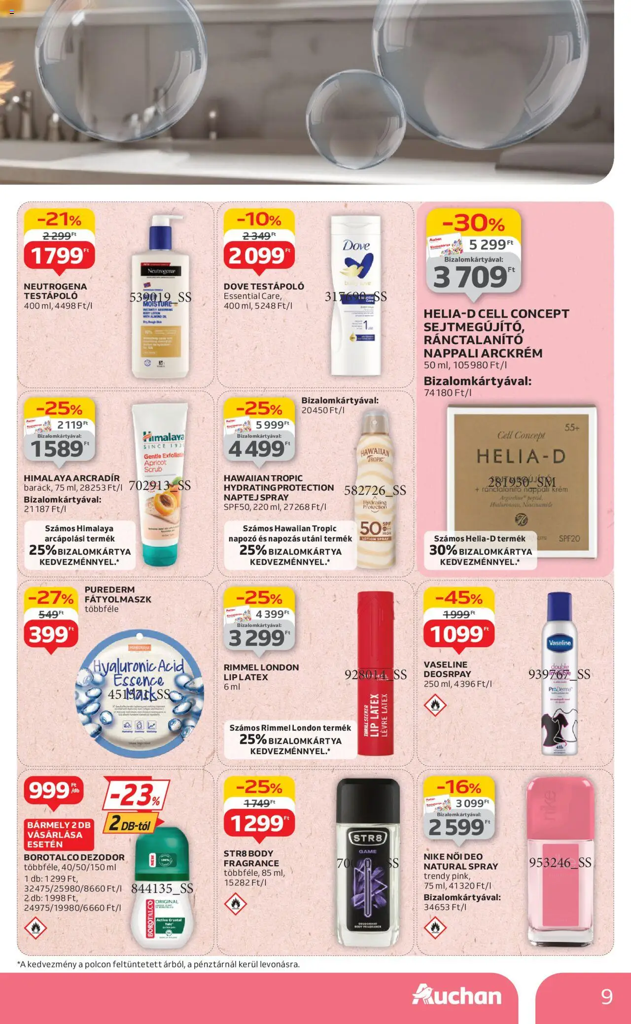 Auchan akciós ujság - amely érvényes a következő dátumtól: 03.07.2025 | Oldal: 9 | Termékek: Body, Naptej, Testápoló, Dezodor