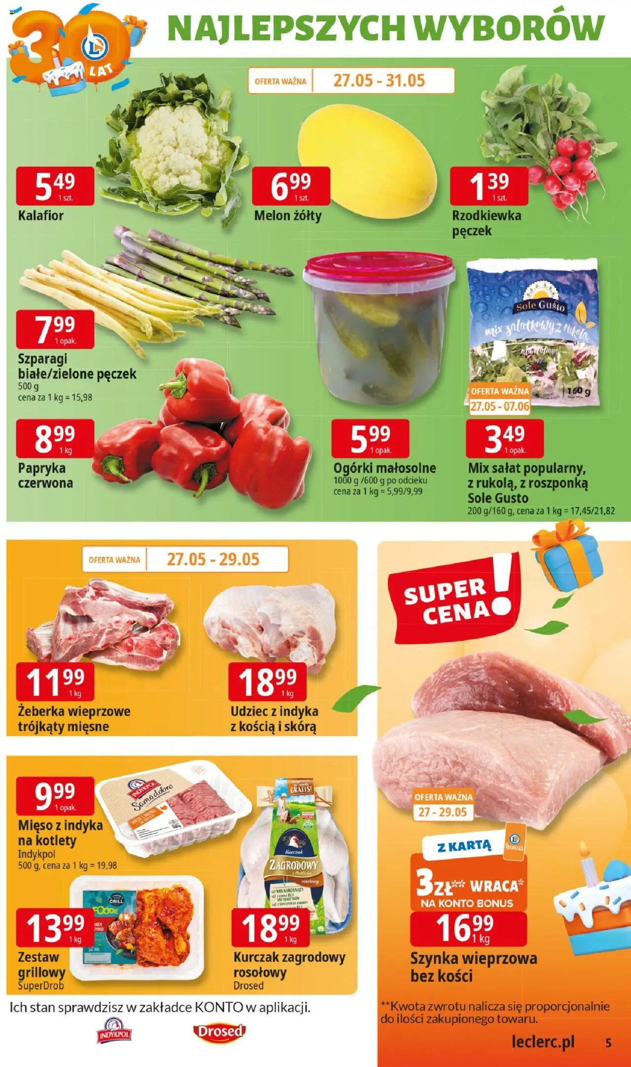 E.Leclerc Gazetka - Elbląg 30 lat od 27.05.2025 | Strona: 5 | Produkty: Szynka wieprzowa, Szparagi, Kurczak zagrodowy, Kotlety