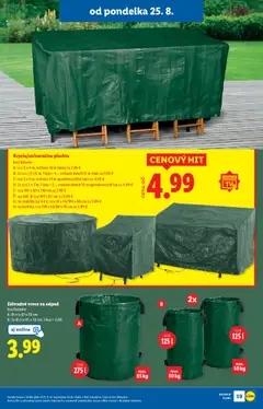 Krycia/univerzálna plachta, kus/balenie, A: cca 5 x 4 m, vrátane 18 m šnúry za 7,99 €, B: 2x cca 1,5 x 6 m, 1 kus = 4,-, vrátane dvoch 15 m šnúr za 7,99 €, C: cca 3 x 4 m, vrátane 14 m upevňovacieho lana za 4,99 €, D: 2x cca 2 x 3 m, 1 kus = 2,-, vrátane dvoch 10 m upevňovacích lán za 4,99 €, E: cca 160 x 80 x 210 cm za 7,99 €, F: na stôl, Ø cca 165 x 82 cm za 5,99 €, G: na stoličky (až 6 ks), cca 91 x 76/110 x 80 cm za 5,99 €, H: na lavičku, cса 159 x 63/89 x 76 cm za 5,99 € │ platný od 25.08.2025 | Strana: 53