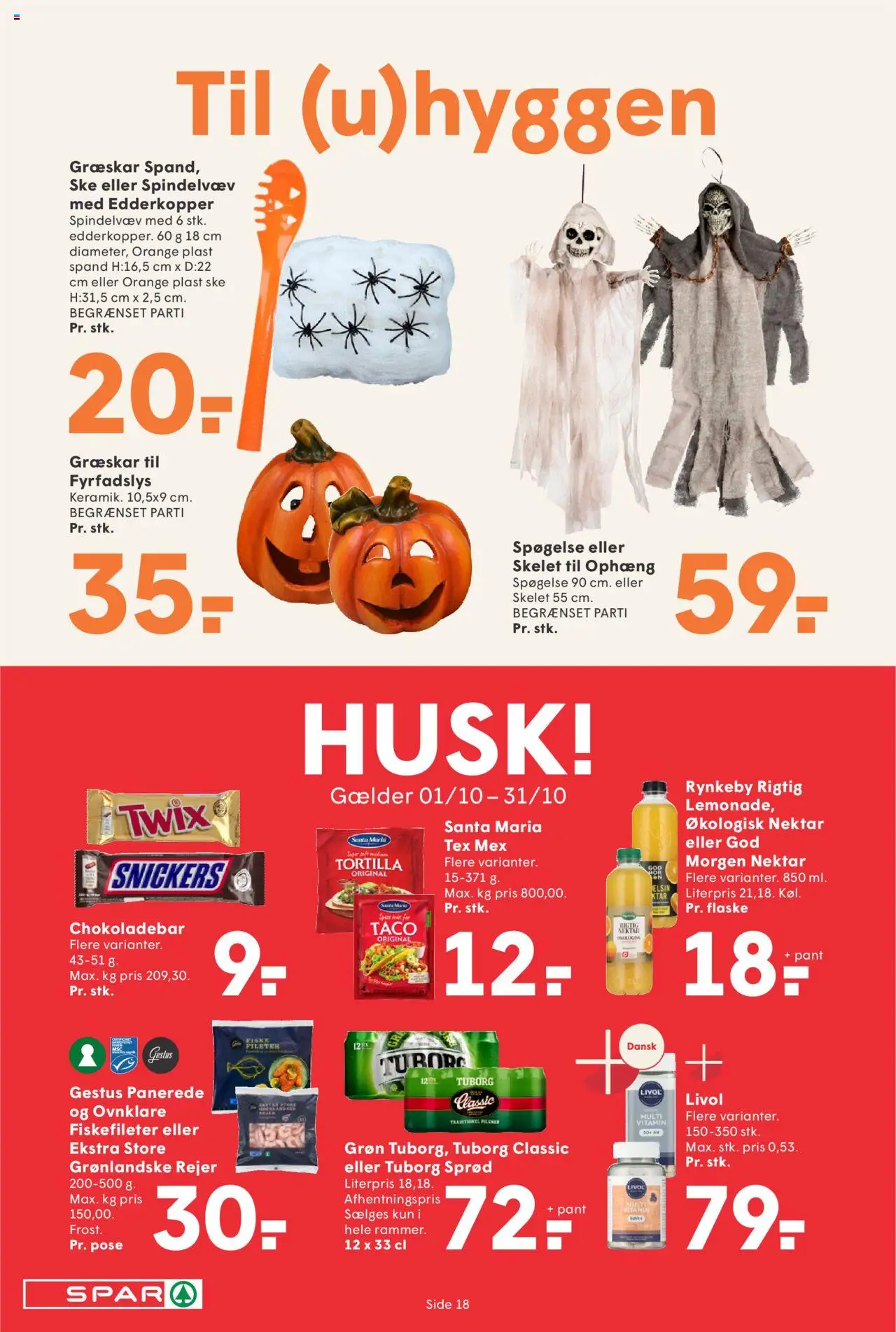 Spar tilbudsavis – gyldig fra 10.10.2025 | Side: 18 | Produkter: Græskar, Rejer, Taco