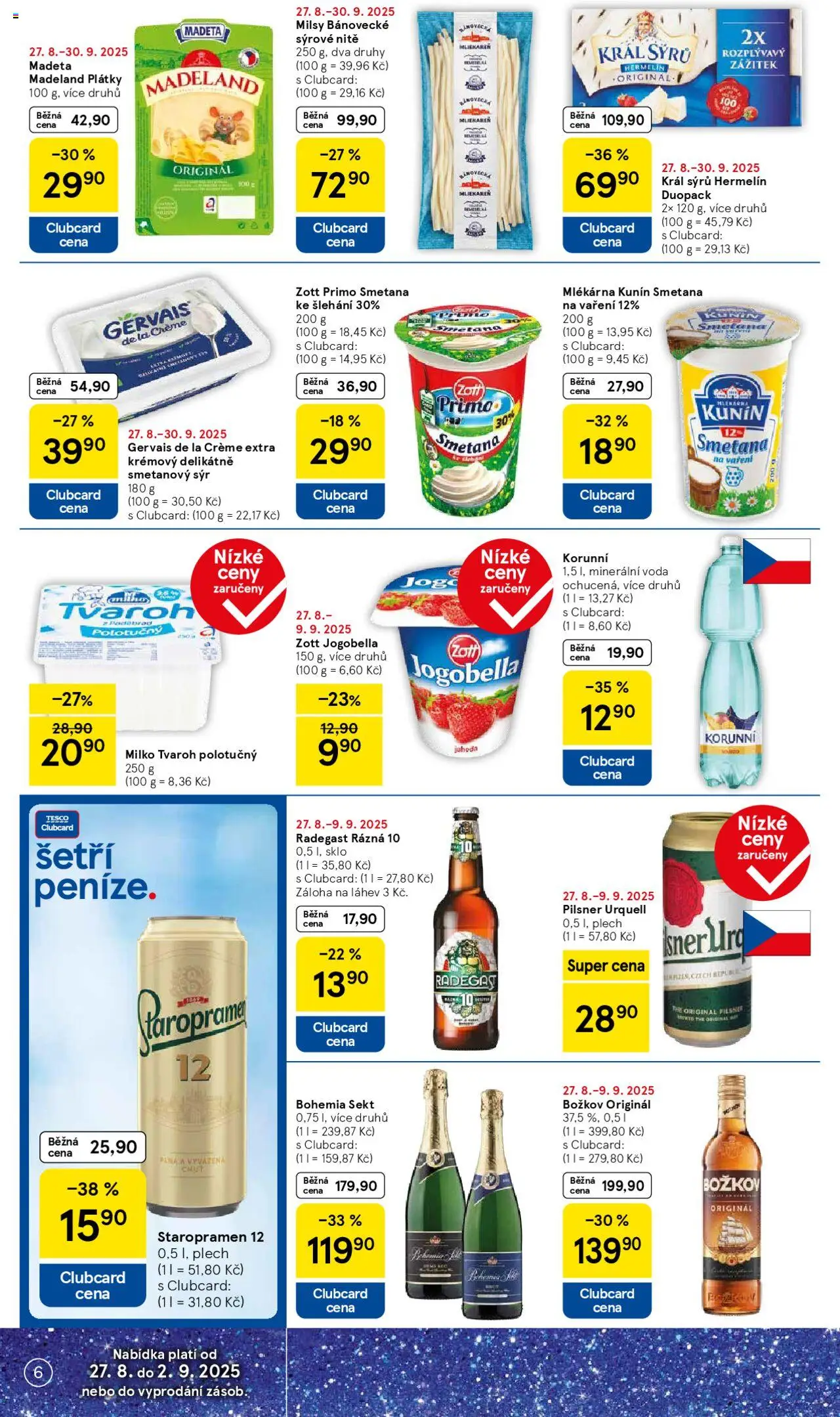 Tesco leták - Hypermarket od 27.08.2025 | Strana: 6 | Produkty: Sýr, Smetana, Radegast Rázna 10, Smetanový sýr