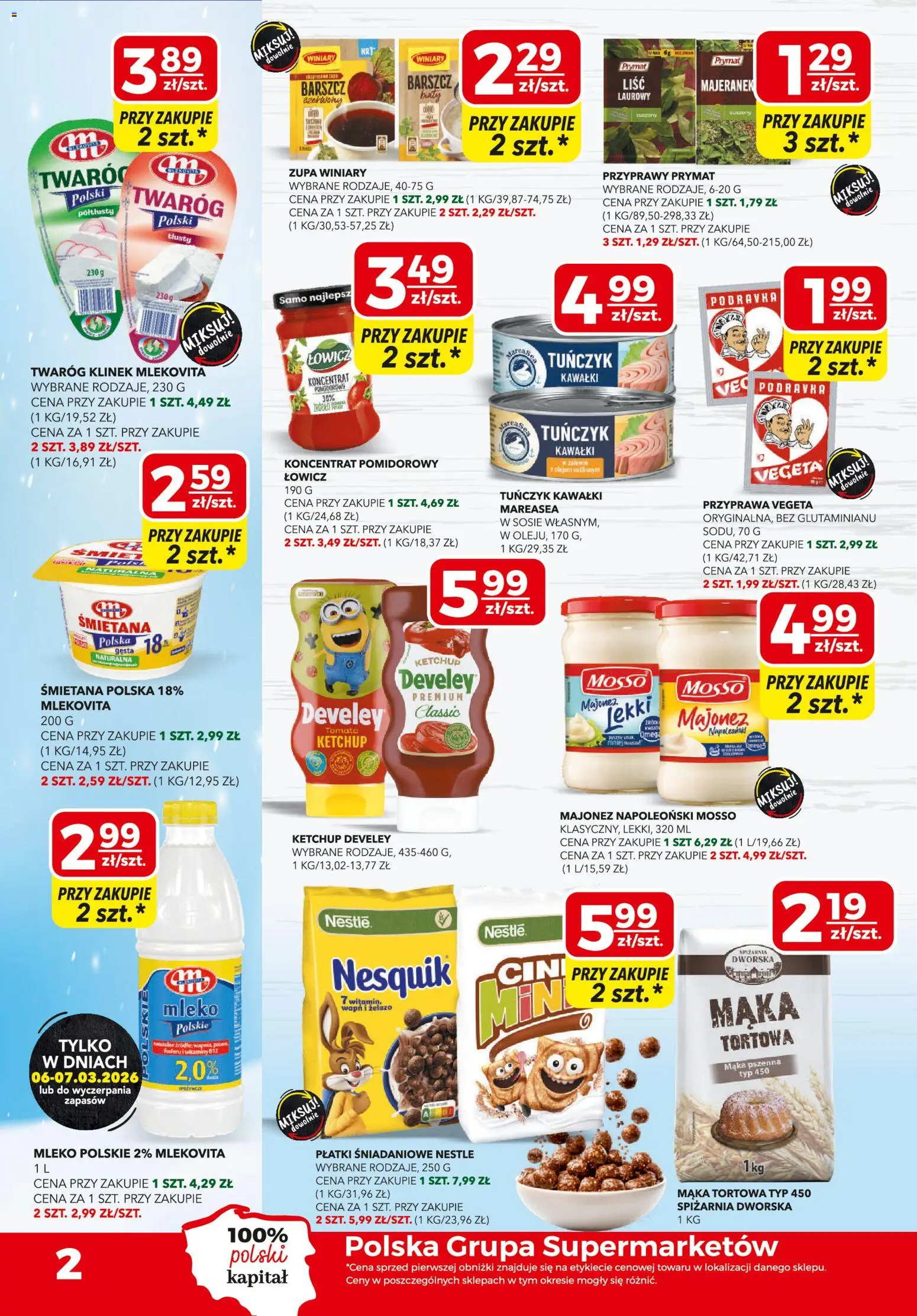 Top Market gazetka mini od 05.03.2026 | Strona: 2 | Produkty: Koncentrat pomidorowy, Mleko, Twaróg, Majonez