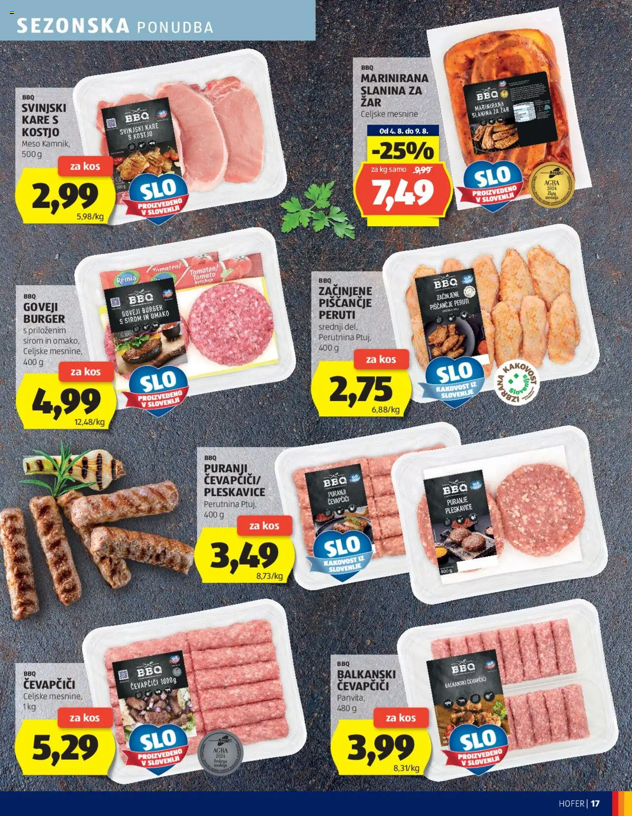 Hofer katalog │ velja od 07.08.2025 | Stran: 17 | Izdelki: Čevapčiči, Zar, Pleskavice, Slanina