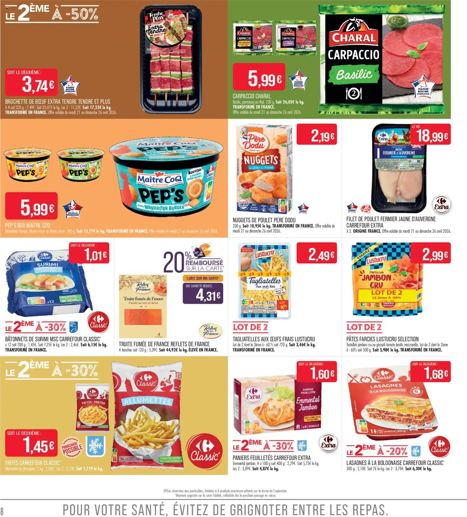 {H1} | Page: 8 | Produits: Frites, Lasagnes, Œufs, Jambon