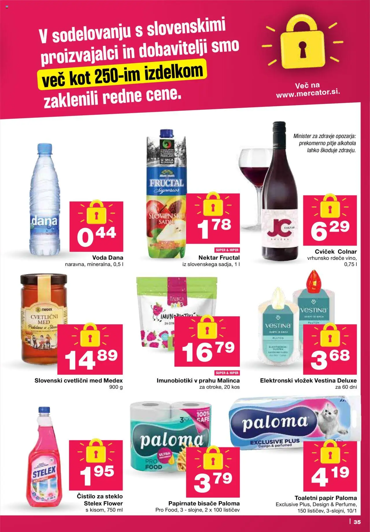 Mercator katalog │ velja od 12.06.2025 | Stran: 35 | Izdelki: Čistilo za steklo, Toaletni papir, Kos, Voda