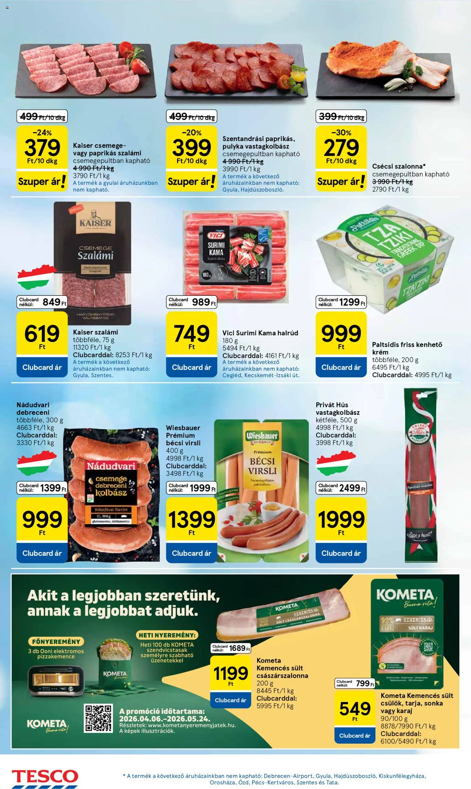 Tesco akciós ujság - amely érvényes a következő dátumtól: 16.04.2026 | Oldal: 18 | Termékek: Virsli, Hús, Sonka, Karaj