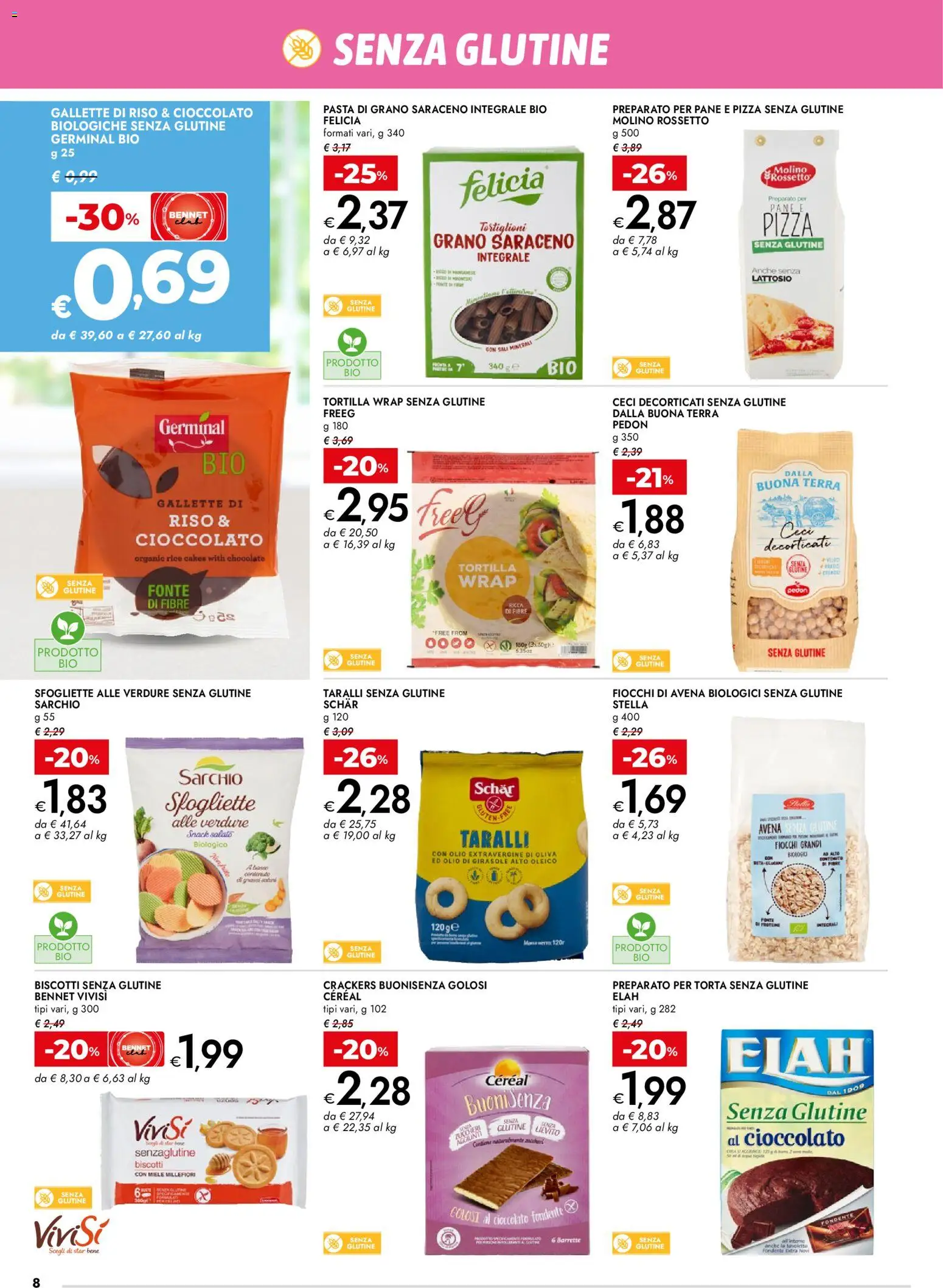 Volantino bennet del 02.04.2026 | Pagina: 8 | Prodotti: Cioccolato, Gallette, Taralli, Olio di girasole