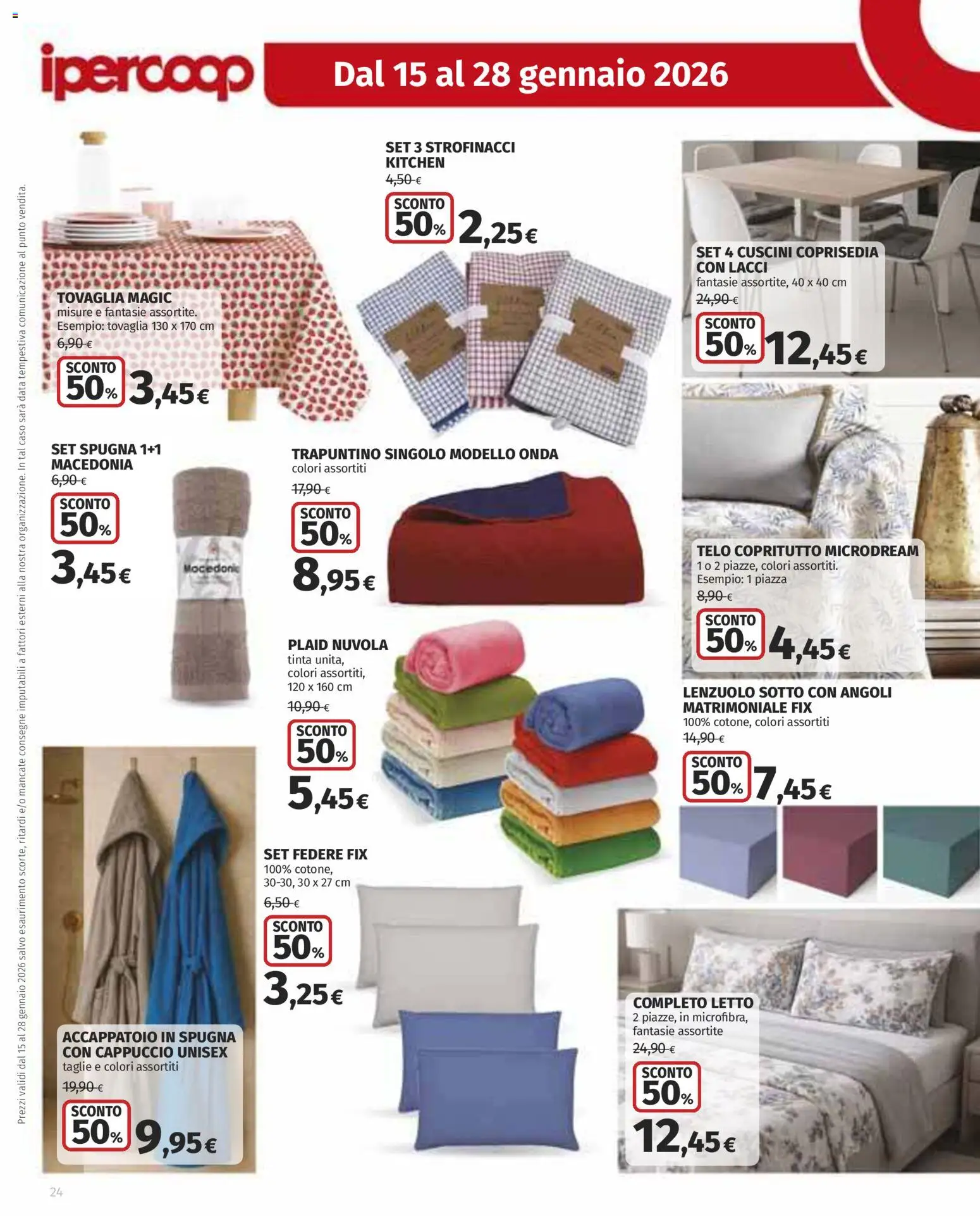 Volantino Ipercoop del 15.01.2026 | Pagina: 24 | Prodotti: Spugna, Plaid, Macedonia, Coprisedia