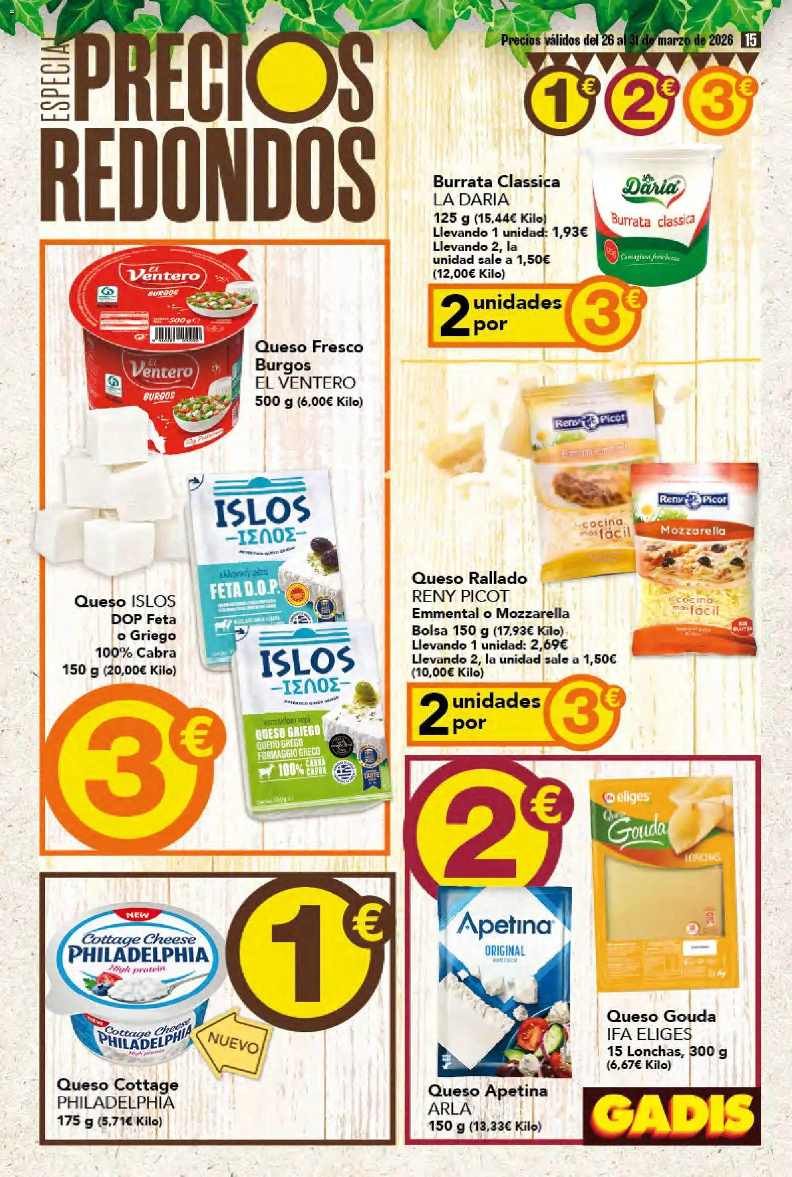 Gadis folleto │ válido desde el 26.03.2026 | Página: 15 | Productos: Queso, Queso fresco, Queso rallado, Cocina