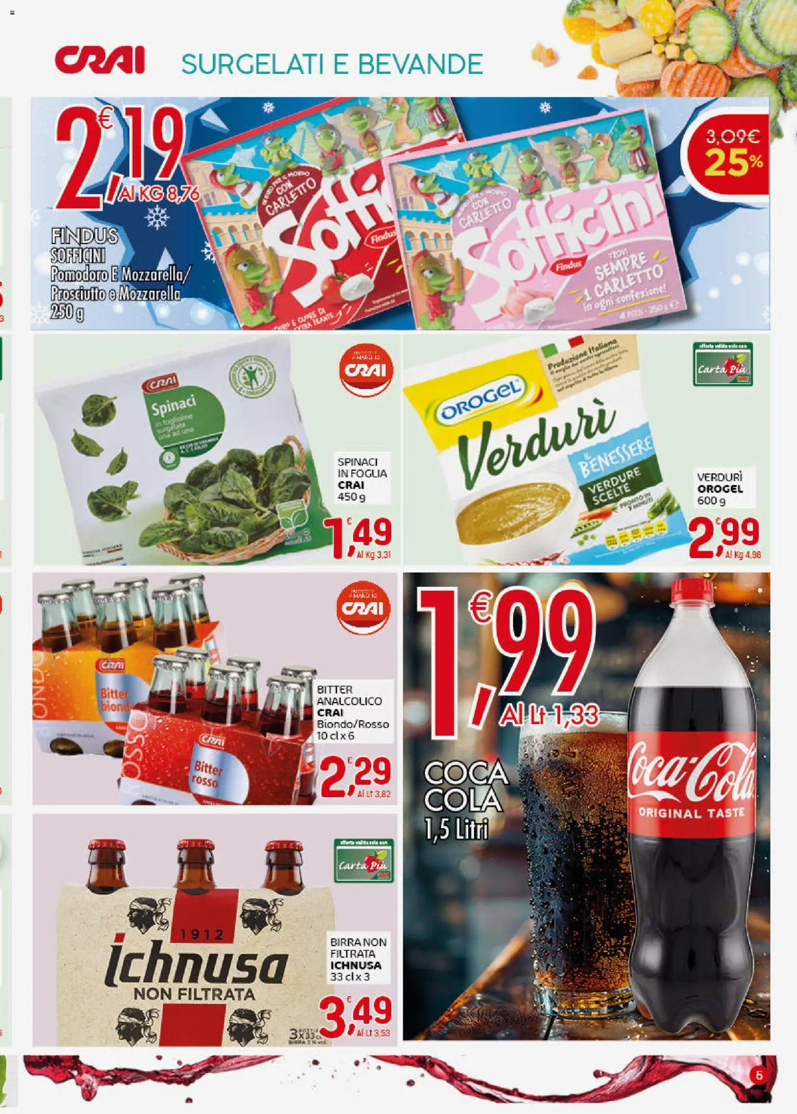 Volantino CRAI del 08.01.2026 | Pagina: 5 | Prodotti: Birra, Verdure, Mozzarella, Spinaci