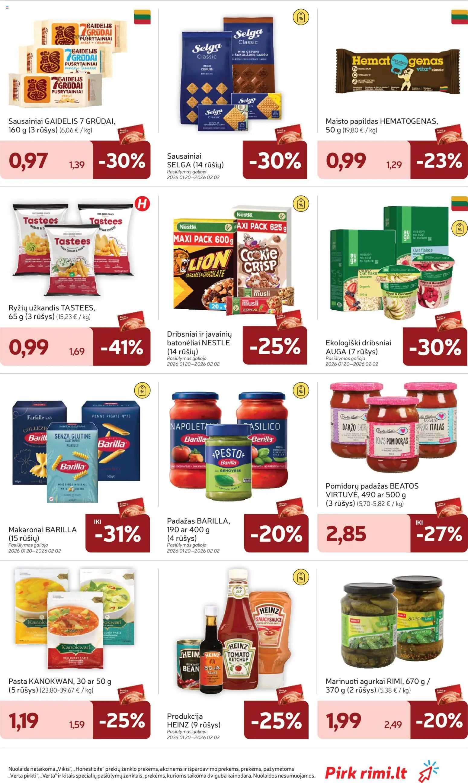 Rimi akcijos nuo 20.01.2026 | Puslapis: 19 | Prekių: Agurkai, Padažas, Dribsniai, Makaronai